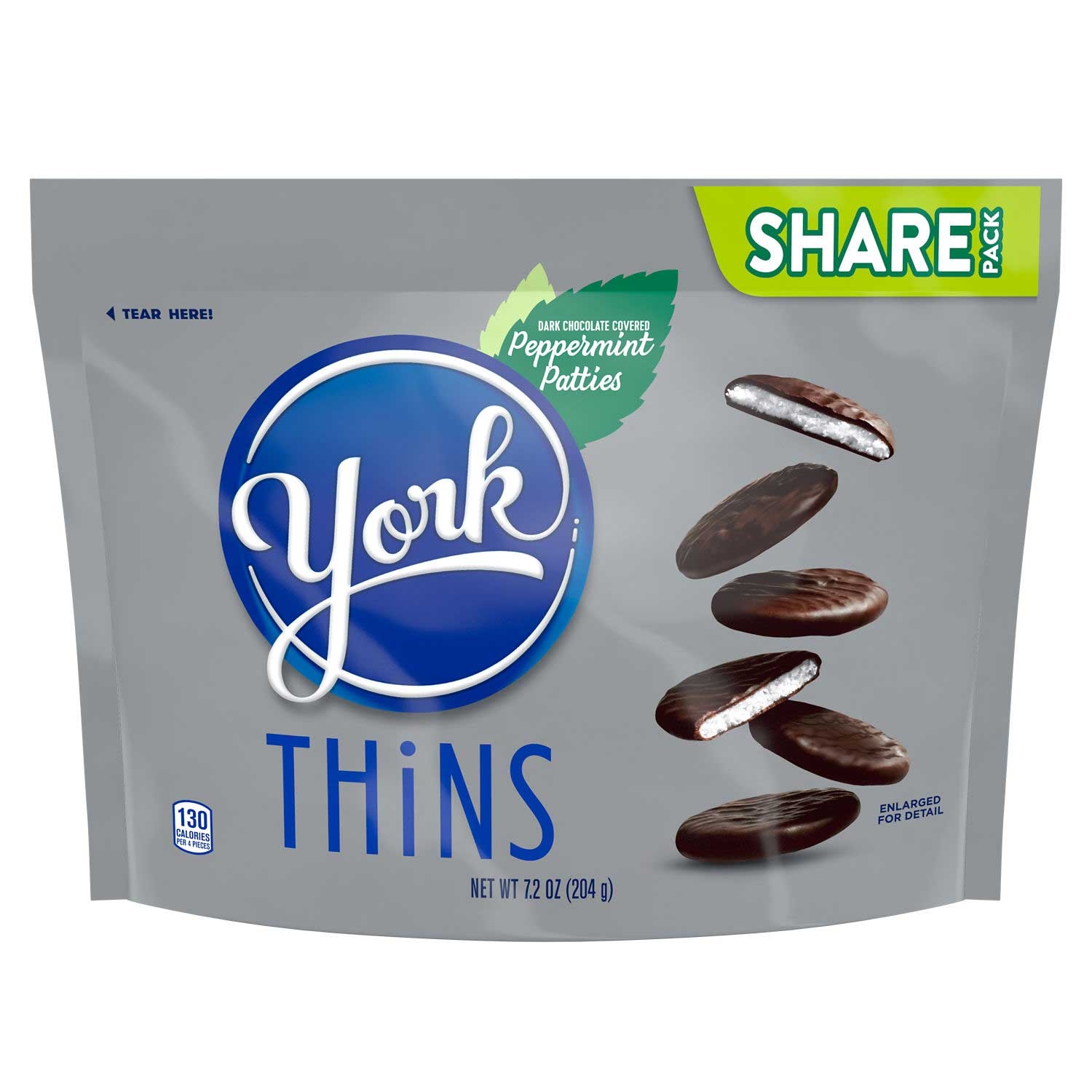 York Thins Dark Chocolate Covered Peppermint Patties - Share Pack, 7.2 Ounce Stand Up Bag -- 8 per case