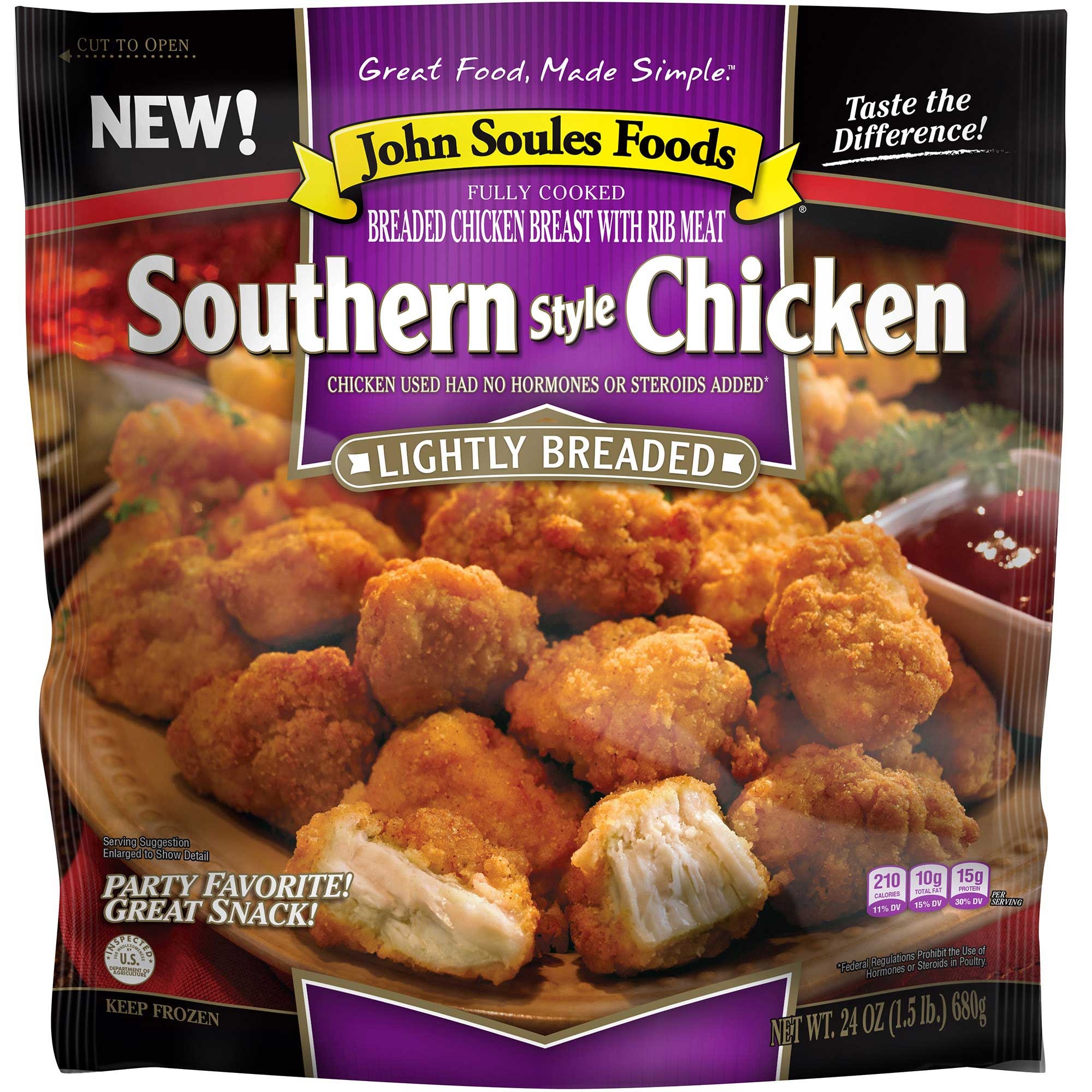 John Souls Foods Southern Style Chicken Fully Cooked Lightly Breaded Chicken Breast with Rib Meat, 1.5 Pound -- 6 per case