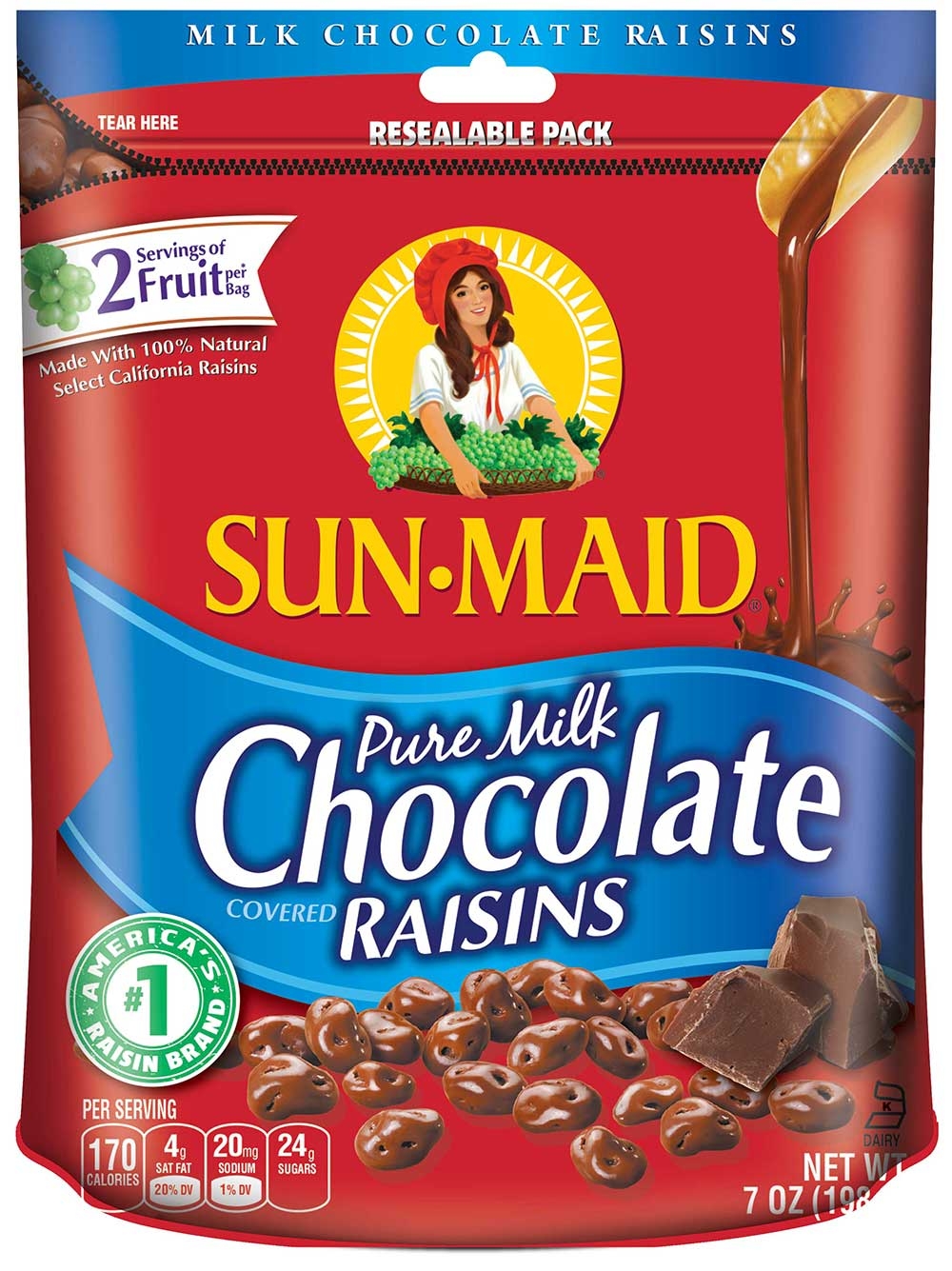 Sunmaid Milk Chocolate Covered Raisins, 7 Ounce -- 6 per case