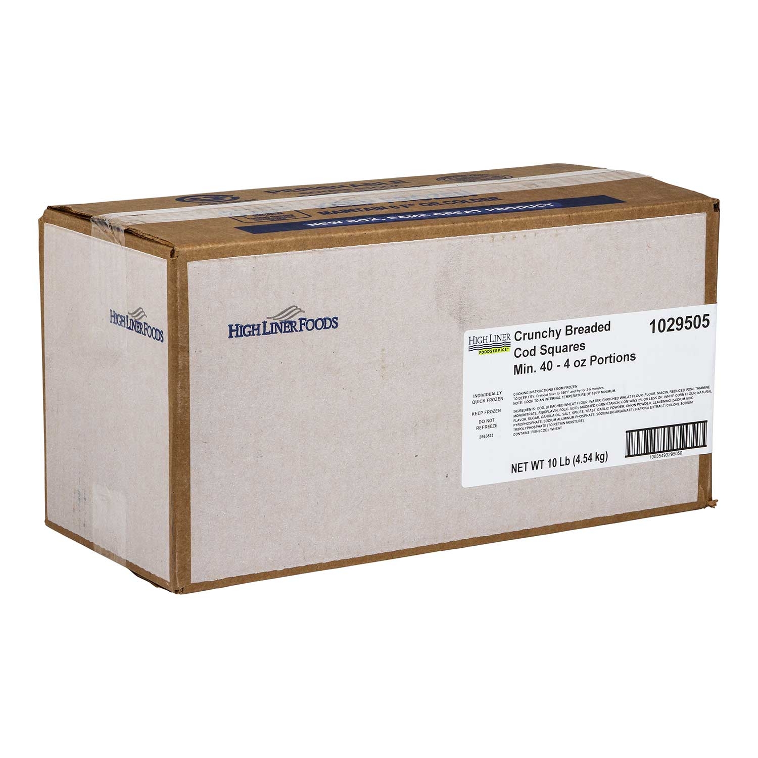 Fishery Square Breaded Raw Cod Portion - 4 Ounce, 10 Pound.