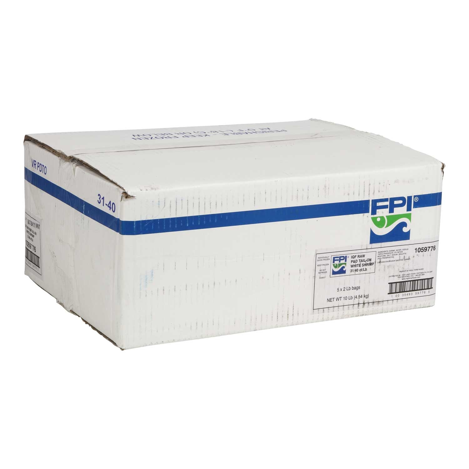 FPI IQF Peeled Raw Deveined Tail On White Shrimp, 2 Pound -- 5 per case.