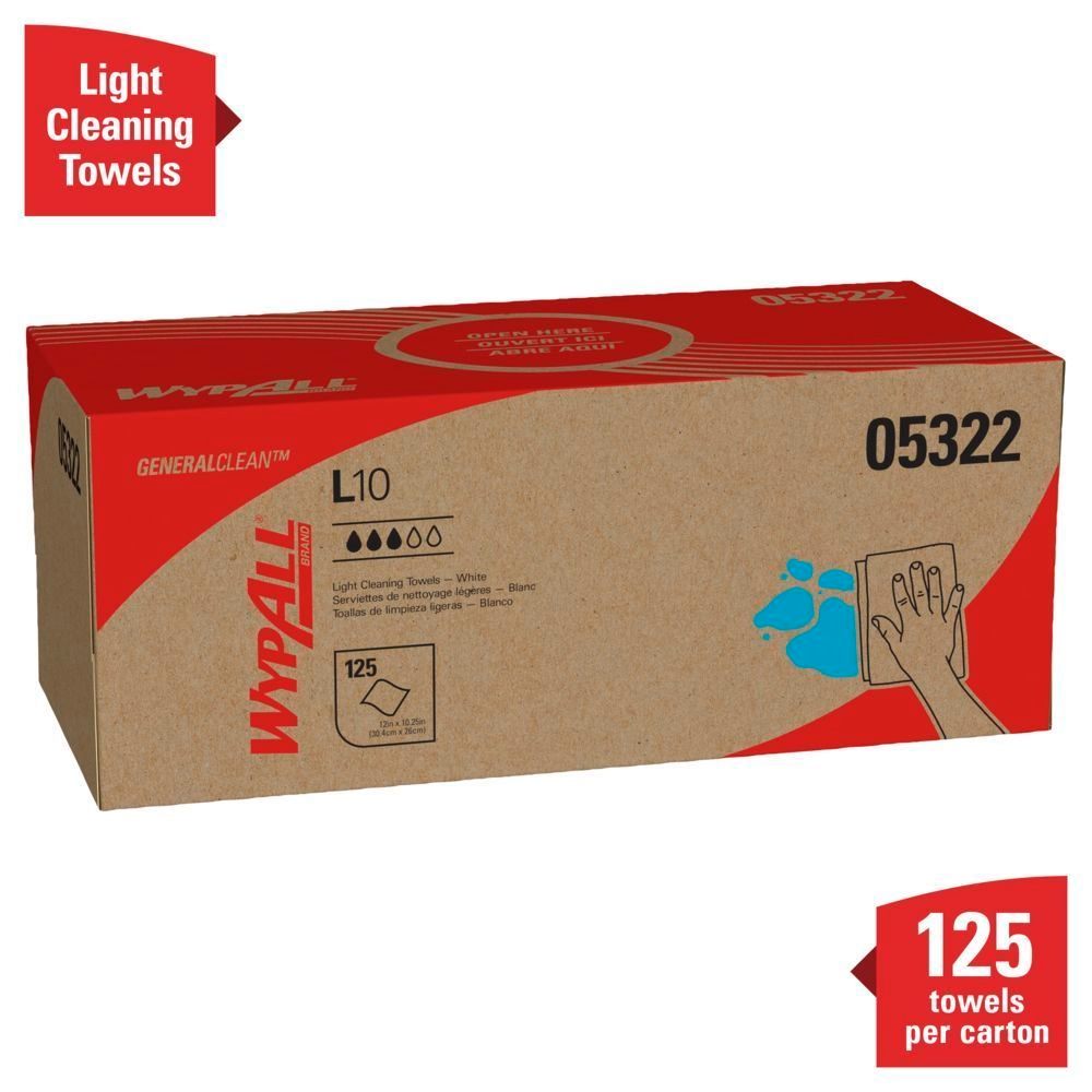 WypAll GeneralClean White L10 Light Cleaning Towel, 125 count -- 18 per case