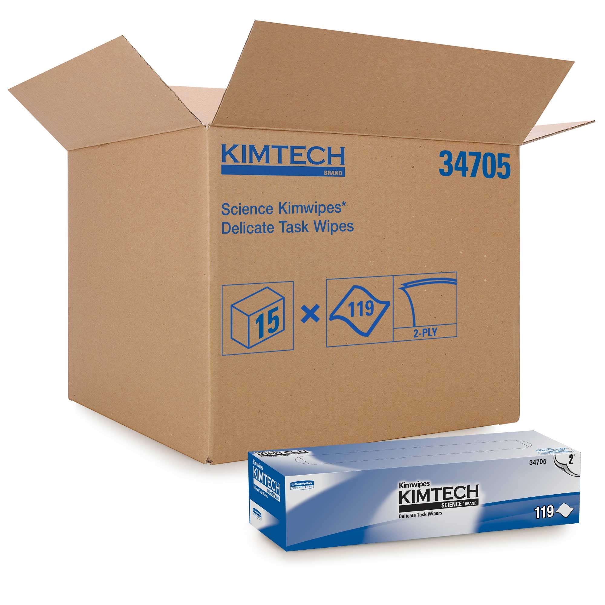 Kimtech Kimwipes 2-Ply White EX-L Low Lint Delicate Task Wiper, 12.5 x 12 inch - 119 per box -- 15 boxes per case