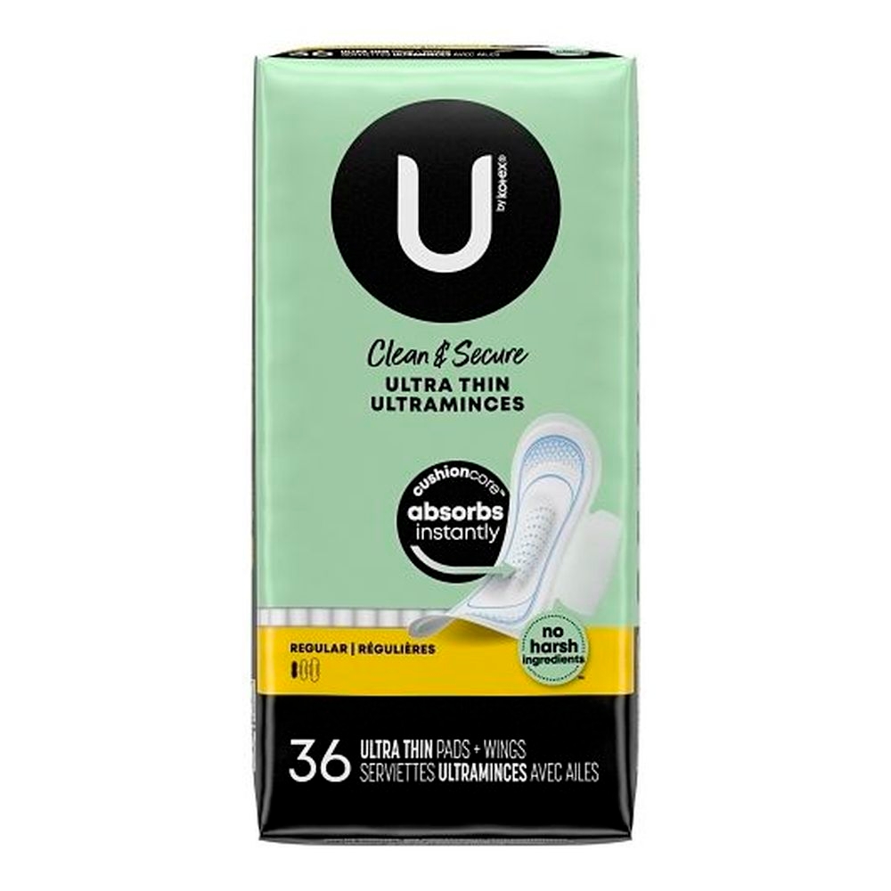 U By Kotex Premium Ultrathin Regular Winged Pad, 36 count -- 6 per case
