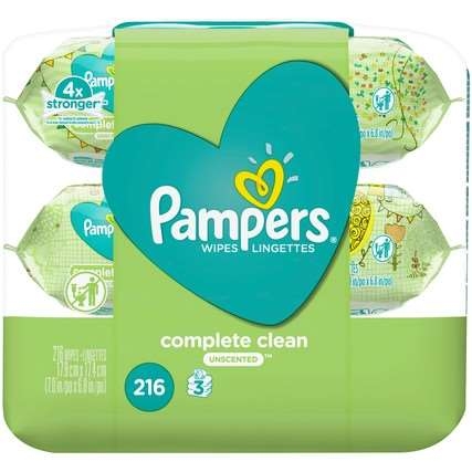Pampers Complete Clean Unscented Baby Wipes, 216 count per pack -- 4 per case