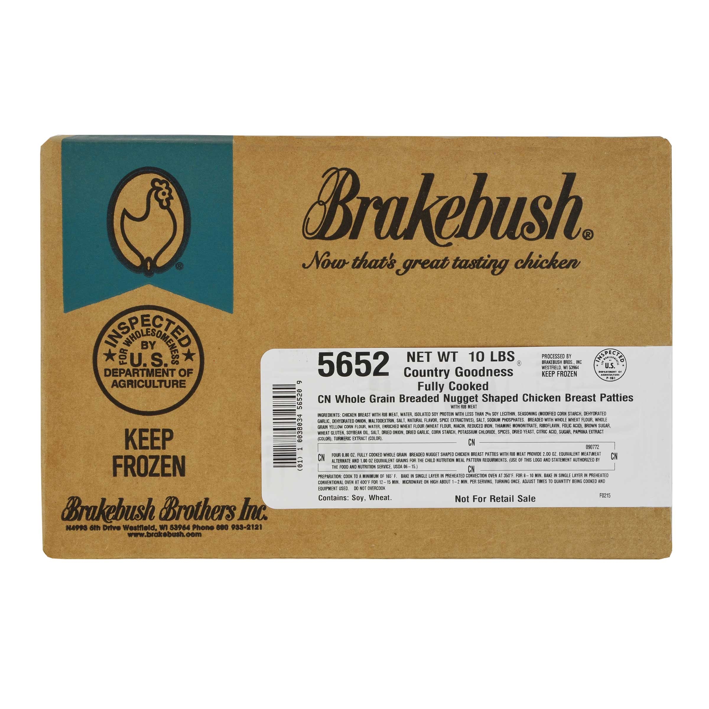 Brakebush Whole Grain Chicken Nugget, 10 Pound.