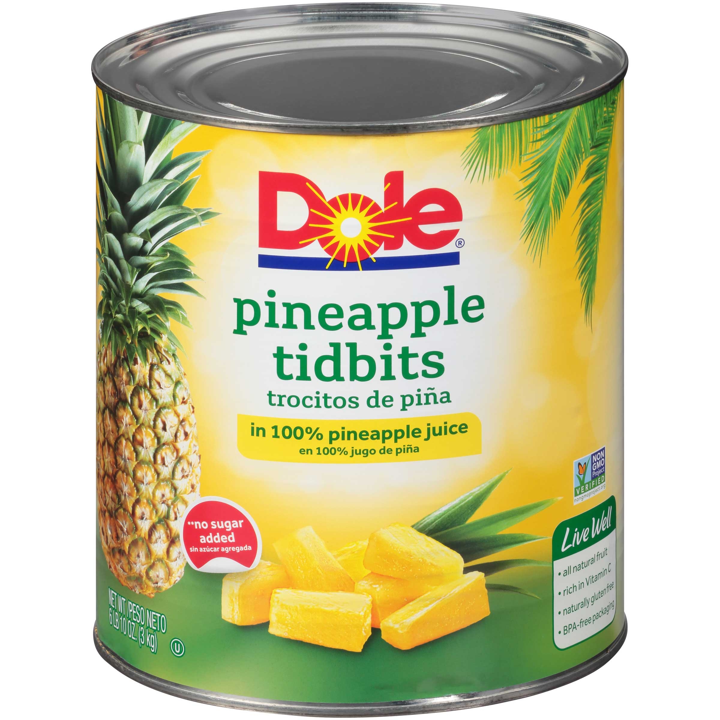 Dole Pineapple Tidbits In Juice, 100 Ounce -- 6 per case.