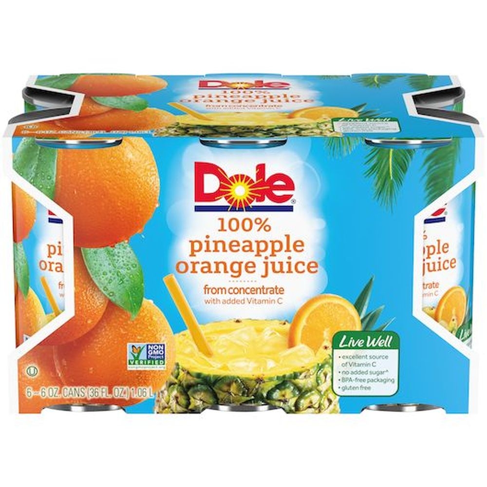 Dole Unsweetened Pineapple Orange Juice, 36 Ounce -- 8 per case