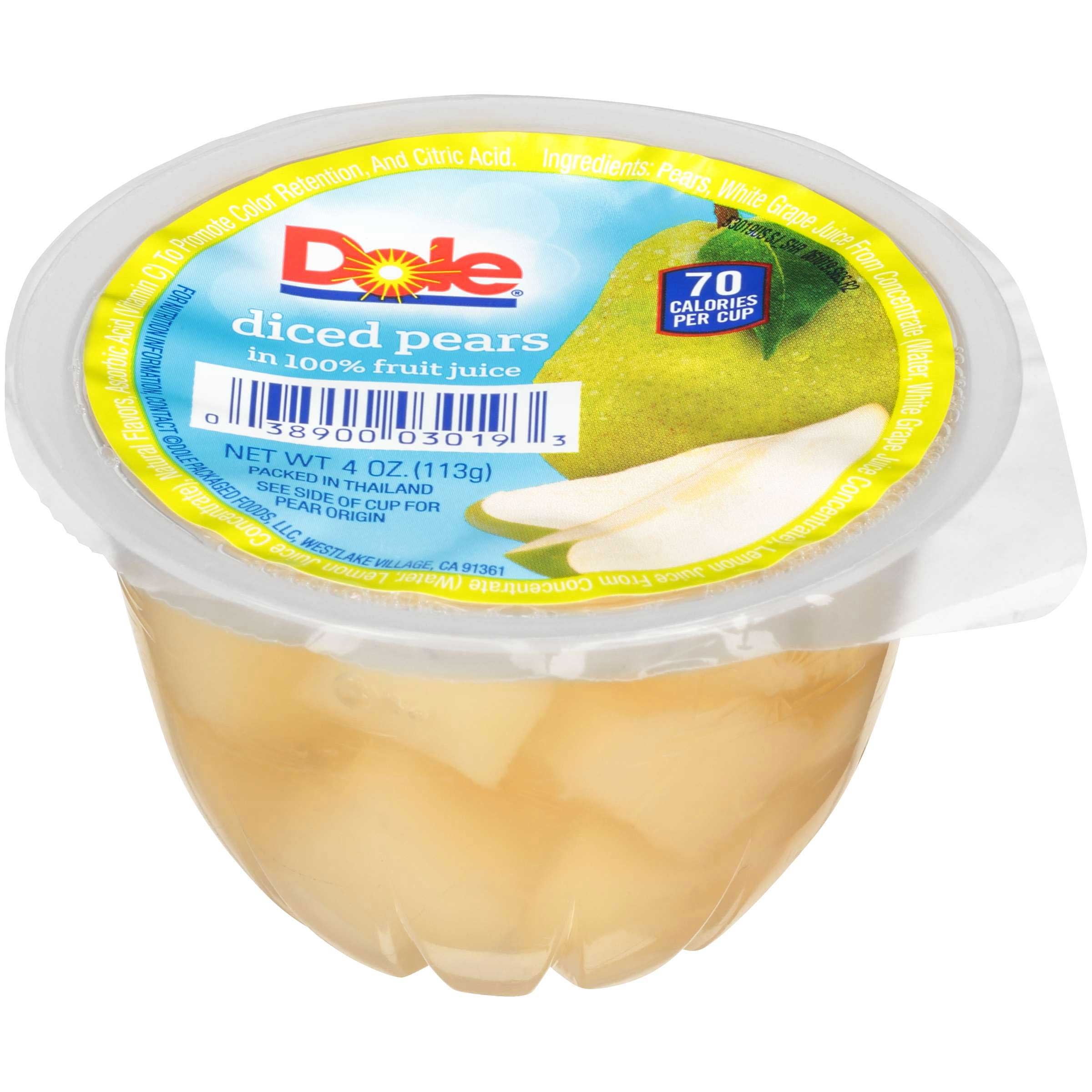 Dole Diced Pear In 100% Juice, 4 Ounce Cups -- 36 per case