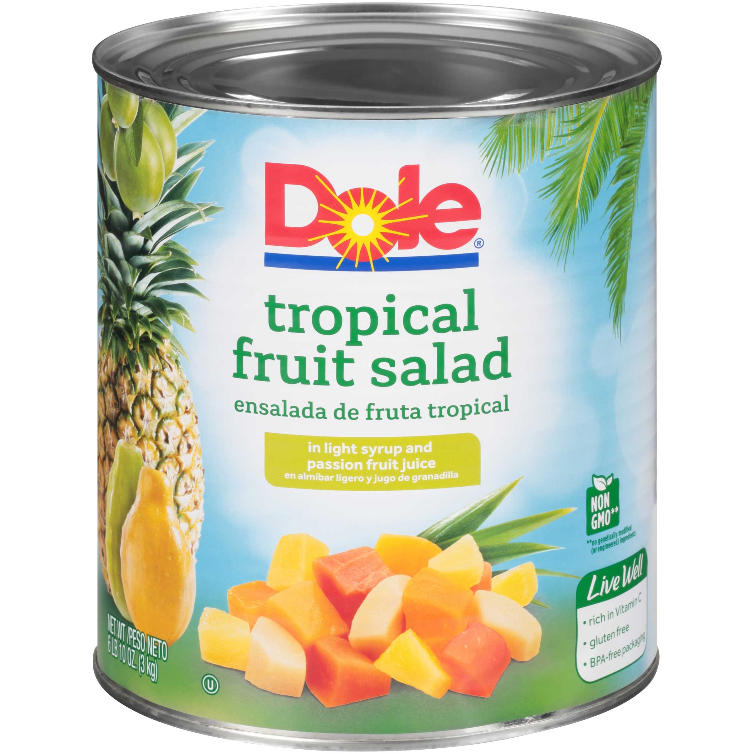 Dole Tropical Fruit Salad In Light Syrup, 100 Ounce
