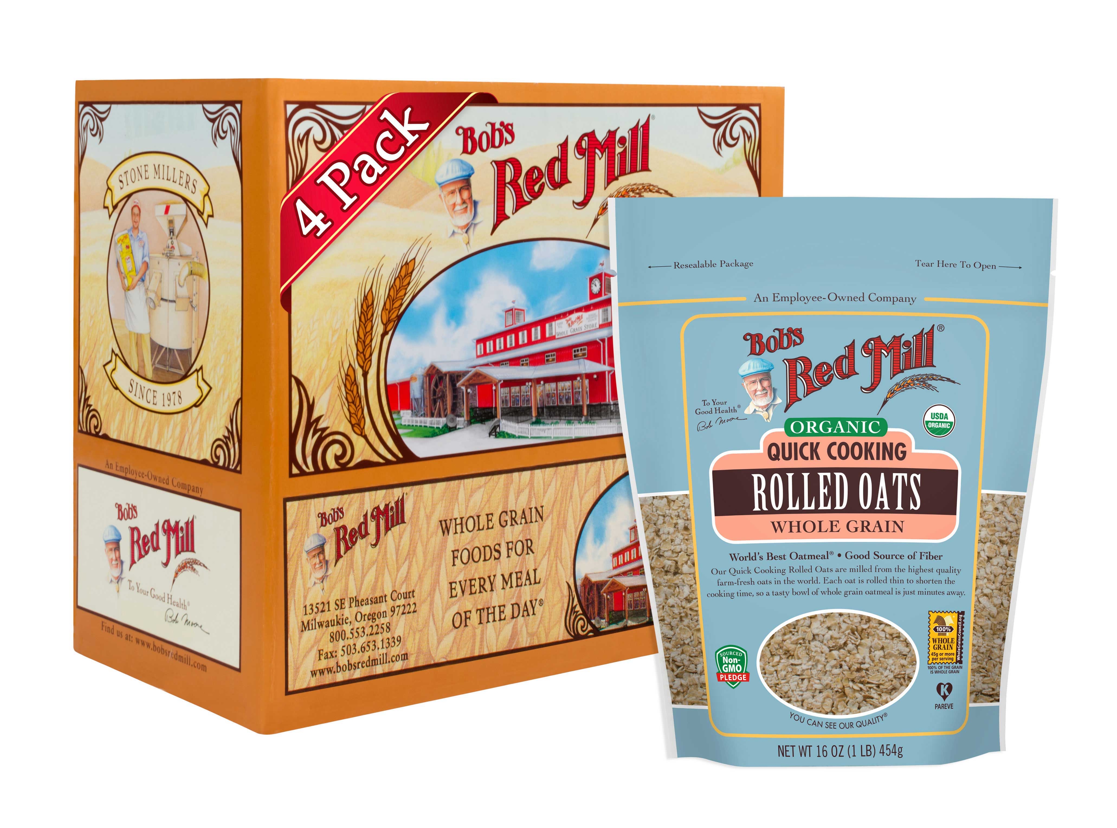 Bobs Red Mill Organic Quick Cooking Rolled Oats, 16 Ounce -- 4 per case.