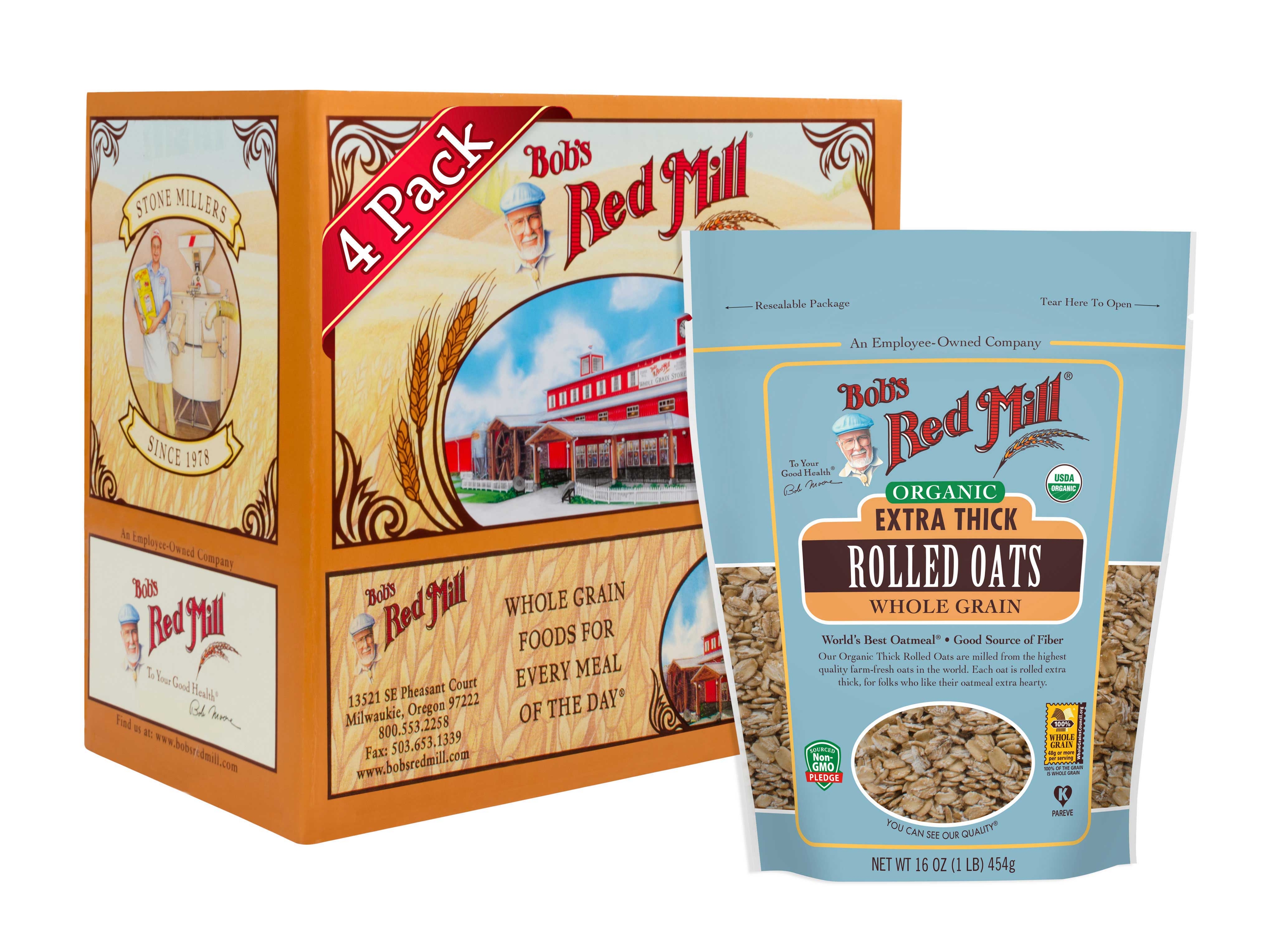Bobs Red Mill Organic Extra Thick Rolled Oats, 16 Ounce -- 4 per case.