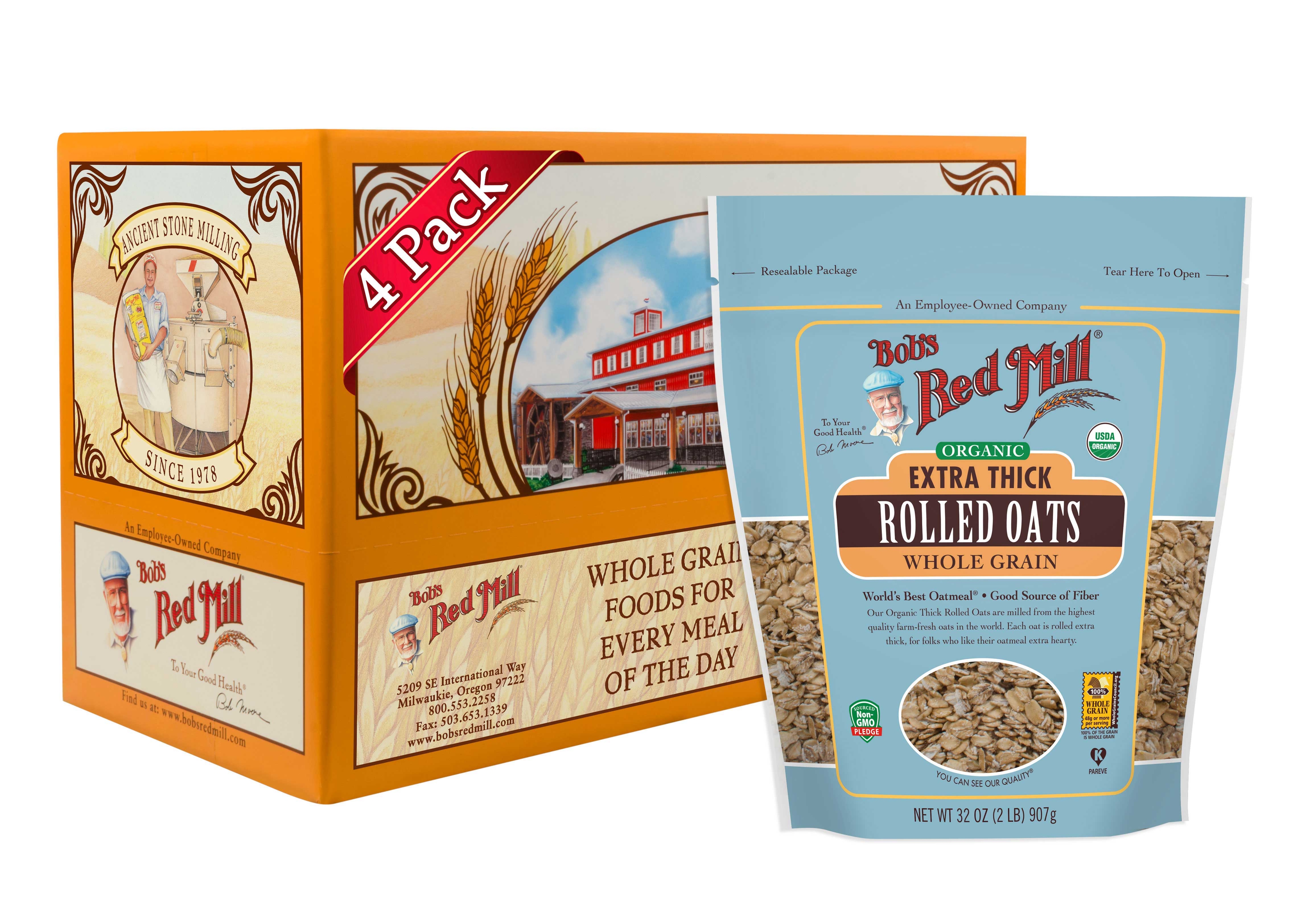 Bobs Red Mill Organic Extra Thick Rolled Oats, 32 Ounce -- 4 per case.