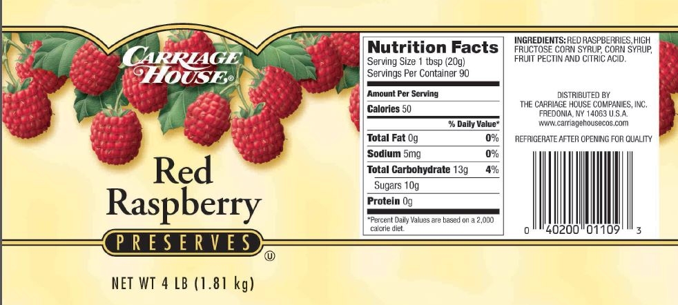 Carriage House Red Raspberry Preserves, 4 Pound -- 6 per case.