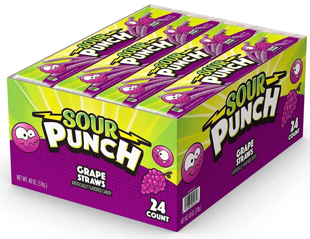Sour Punch Grape Straws Candy, 2 Ounce -- 288 per case