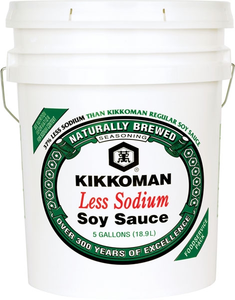 Kikkoman Less Sodium Soy Sauce, 5 Gallon.