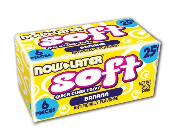 Now and Later Soft 6 Piece Banana Chewy Candy, 0.93 Ounce -- 288 per case.