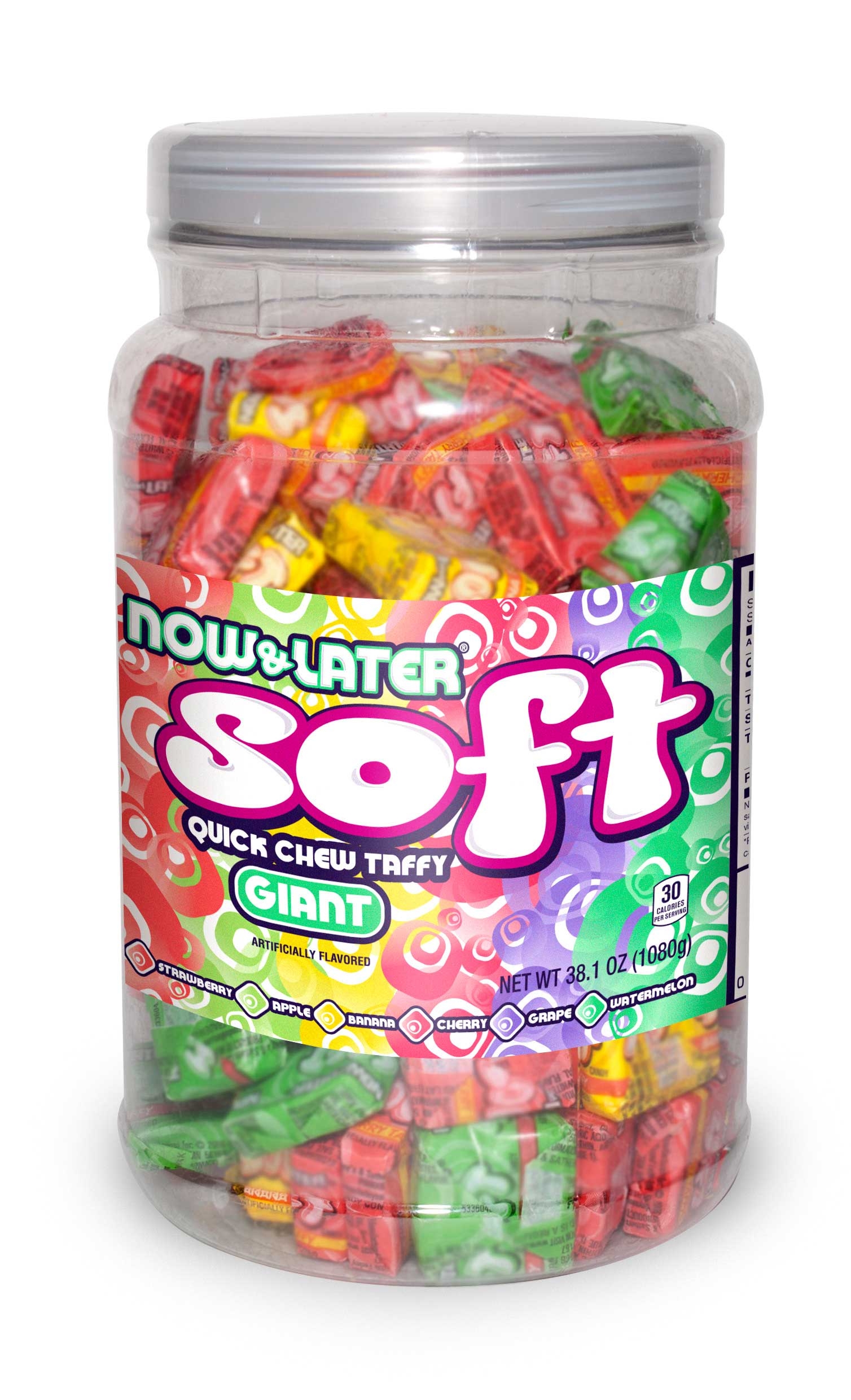 Now and Later Soft Chew Taffy Giant Assorted Candy Jar, 38.1 Ounce -- 6 per case.