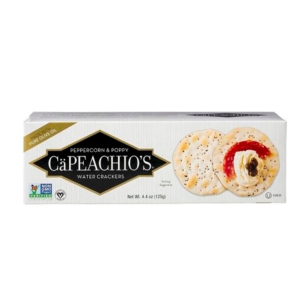 Capeachios Peppercorn and Poppy Water Crackers, 125 Gram - 12 per case