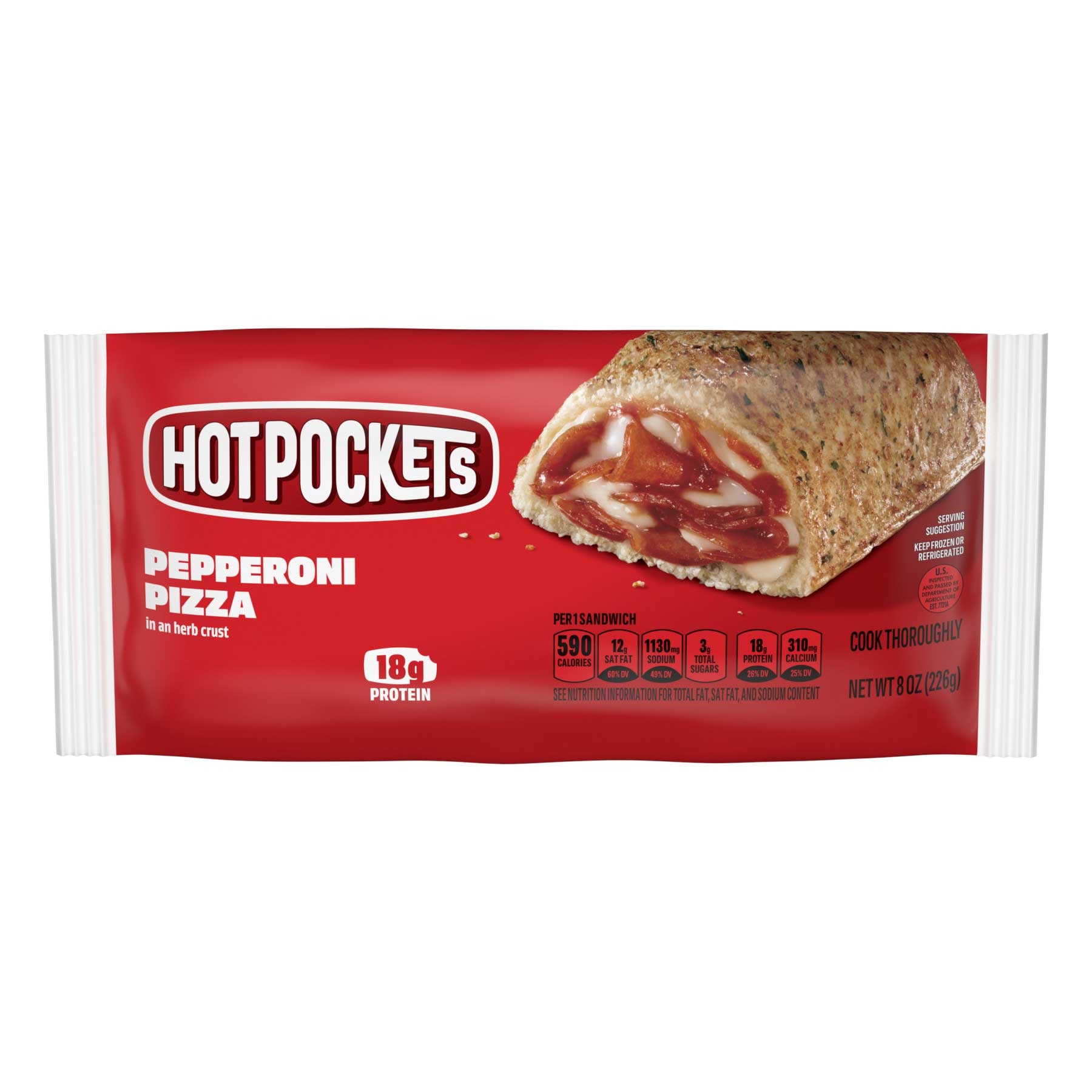 Nestle Hot Pockets Pepperoni Pizza Stuffed Sandwich, 8 Ounce -- 12 per case.