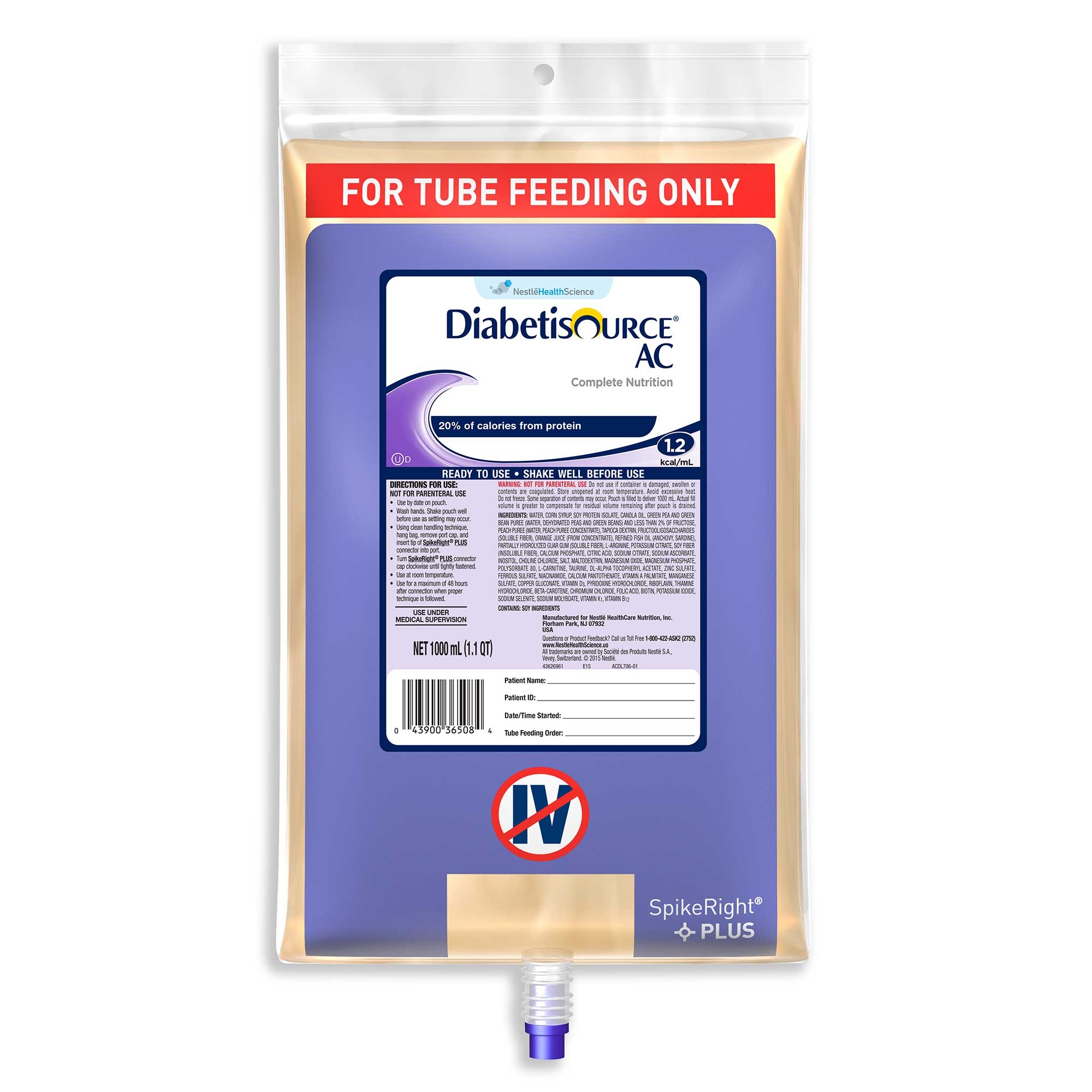 Diabetisource AC Advanced-Control Tube Feeding - SpikeRight, 1000 Milliliter -- 6 per case.