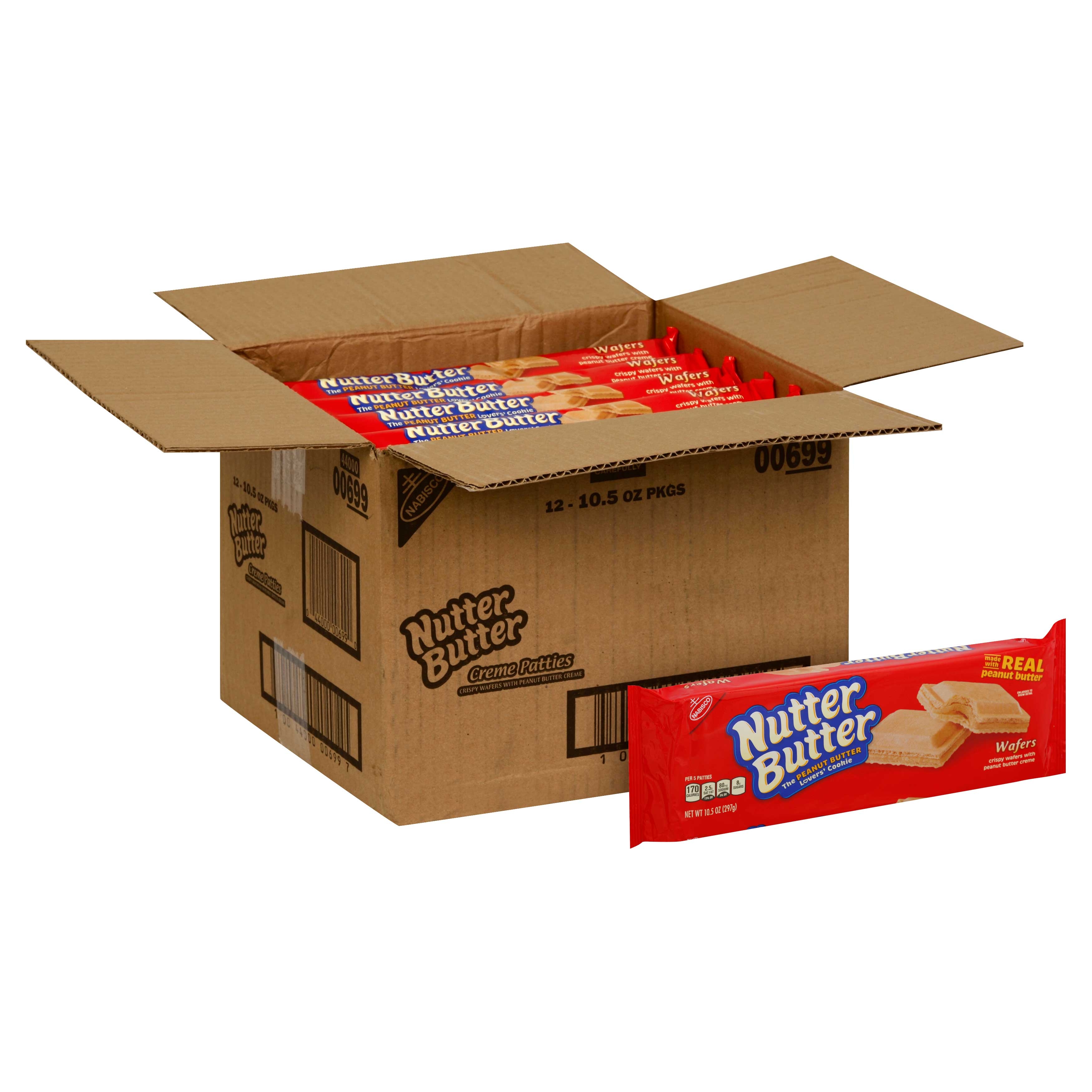 Nabisco Nutter Butter Creme Pattie Sandwich Cookie with Real Peanut Butter, 10.5 Ounce -- 12 per case.