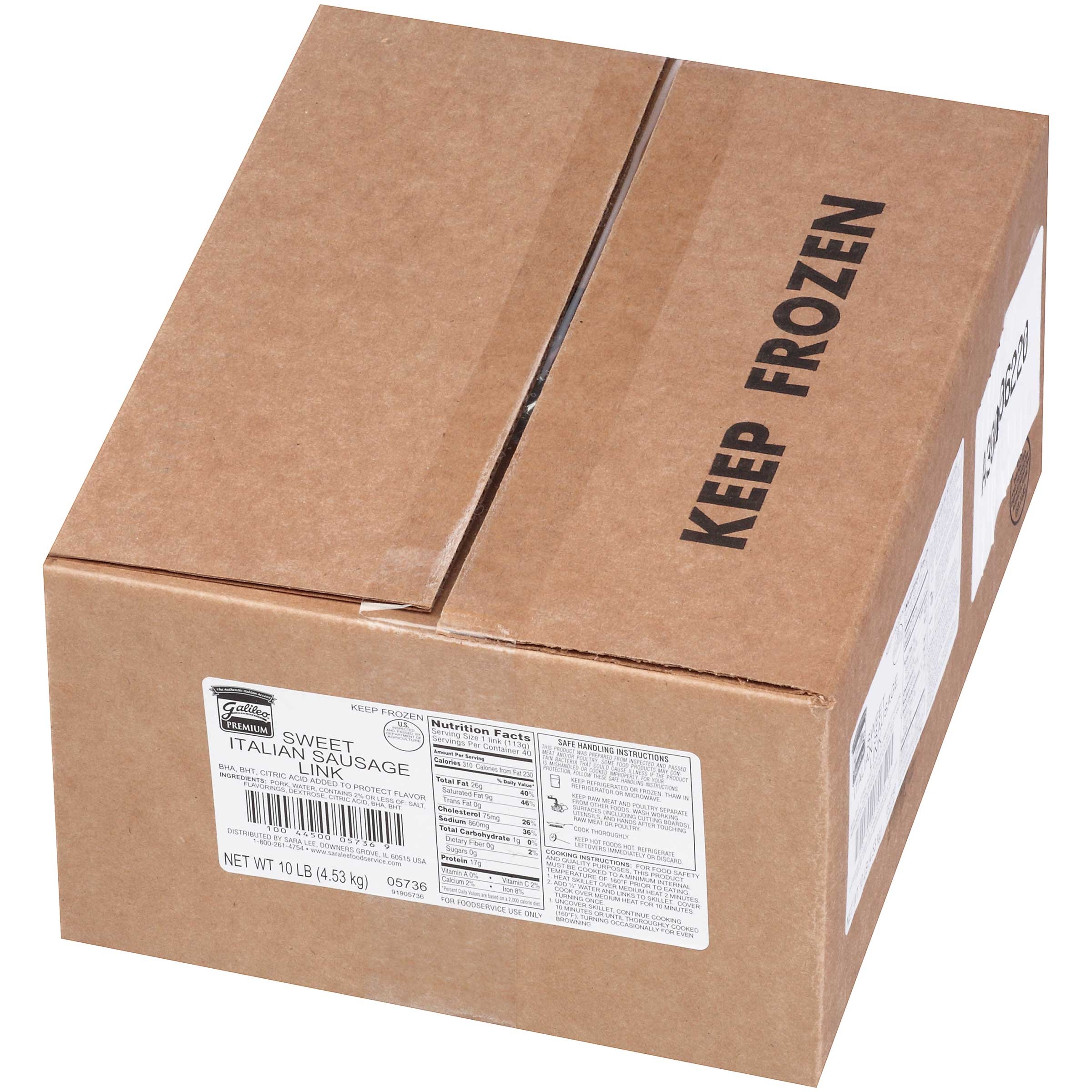 Galileo Raw Rustic Recipe Sweet Italian Sausage Link 4:1, 6 inch -- 4 per case.