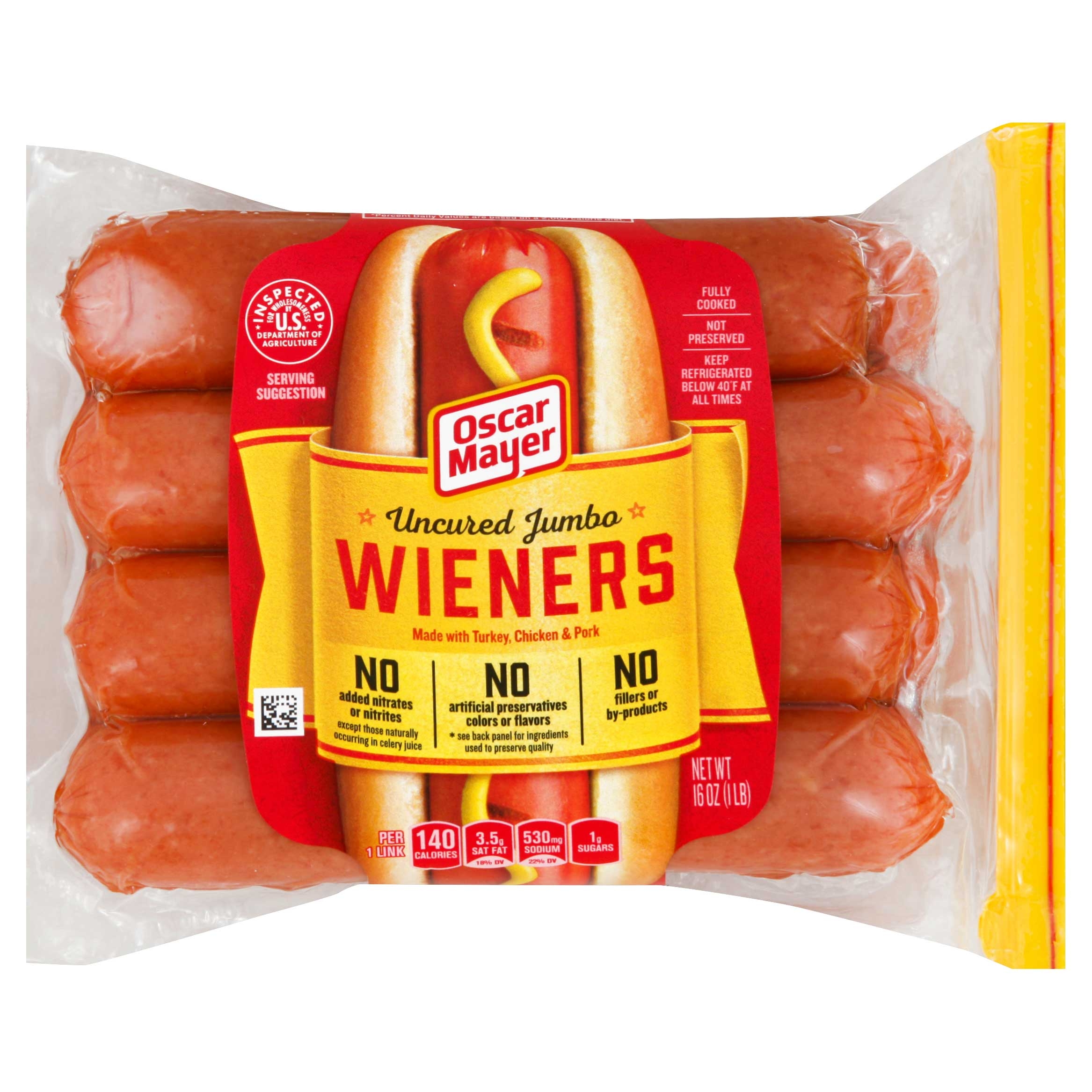Kraft Oscar Mayer Hot Dog - Jumbo Wiener, 16 Ounce -- 12 per case.