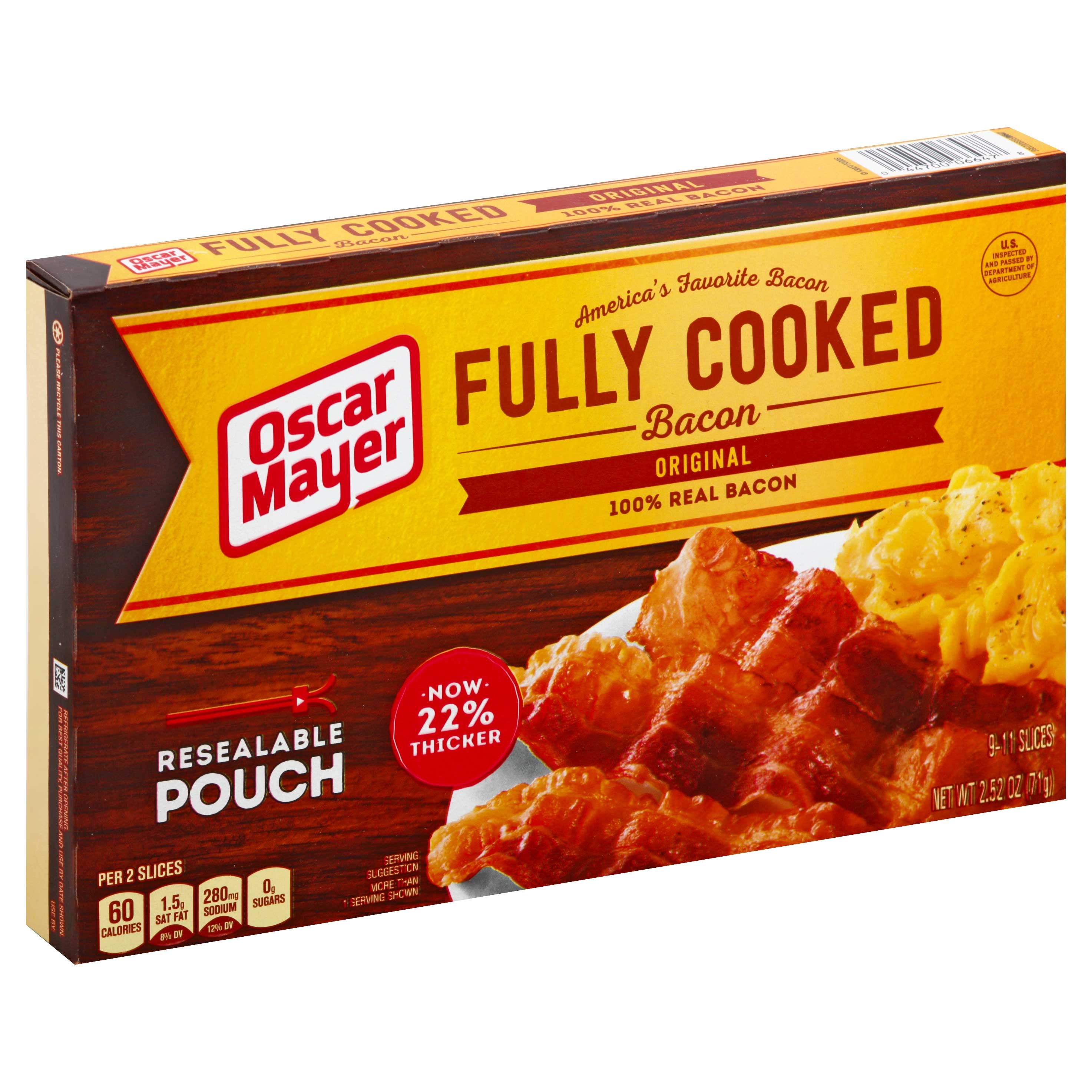 Oscar Mayer Original Fully Cooked Bacon, 2.52 Ounce -- 12 per case.
