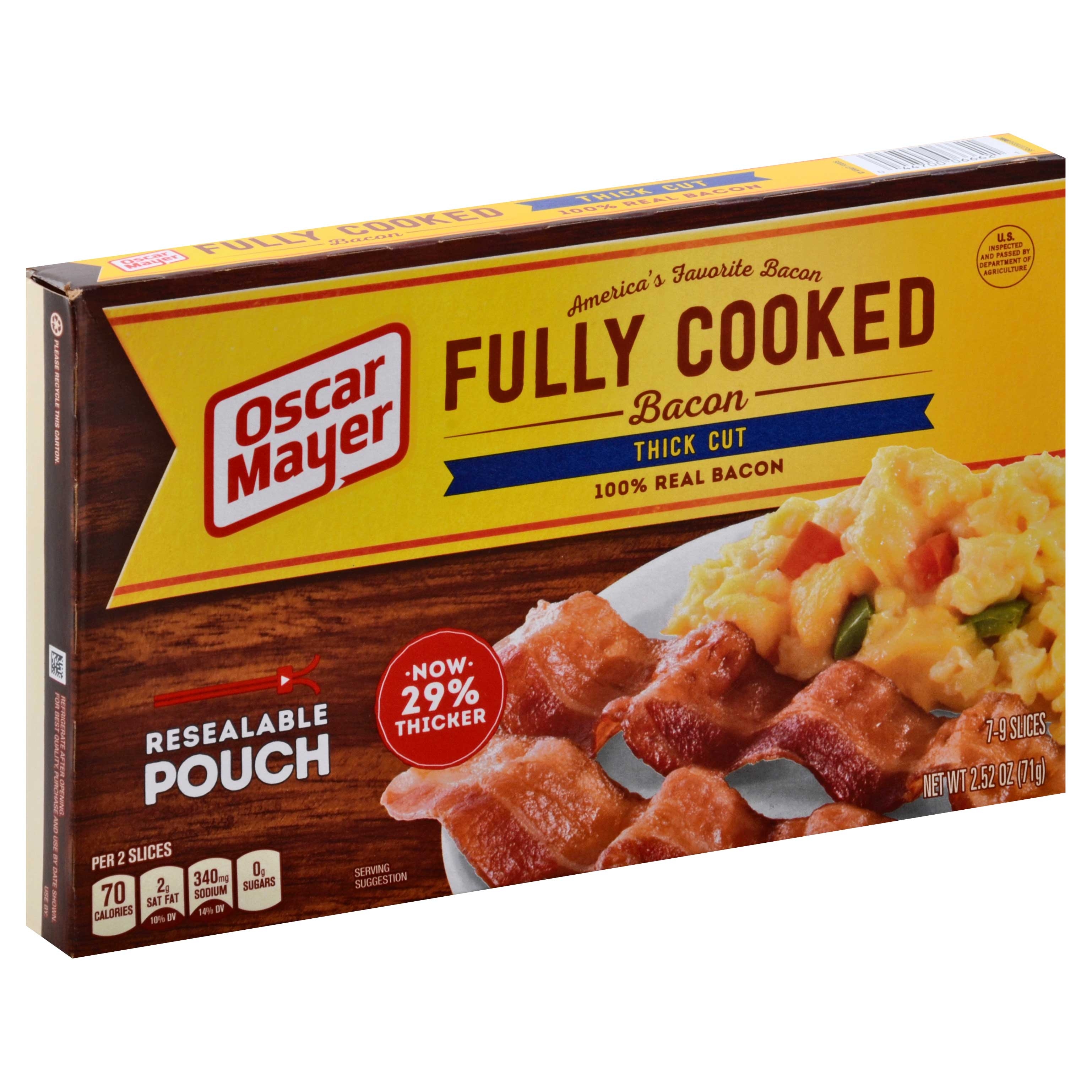 Oscar Mayer Hearty Thick Cut Fully Cooked Bacon, 2.52 Ounce -- 12 per case.