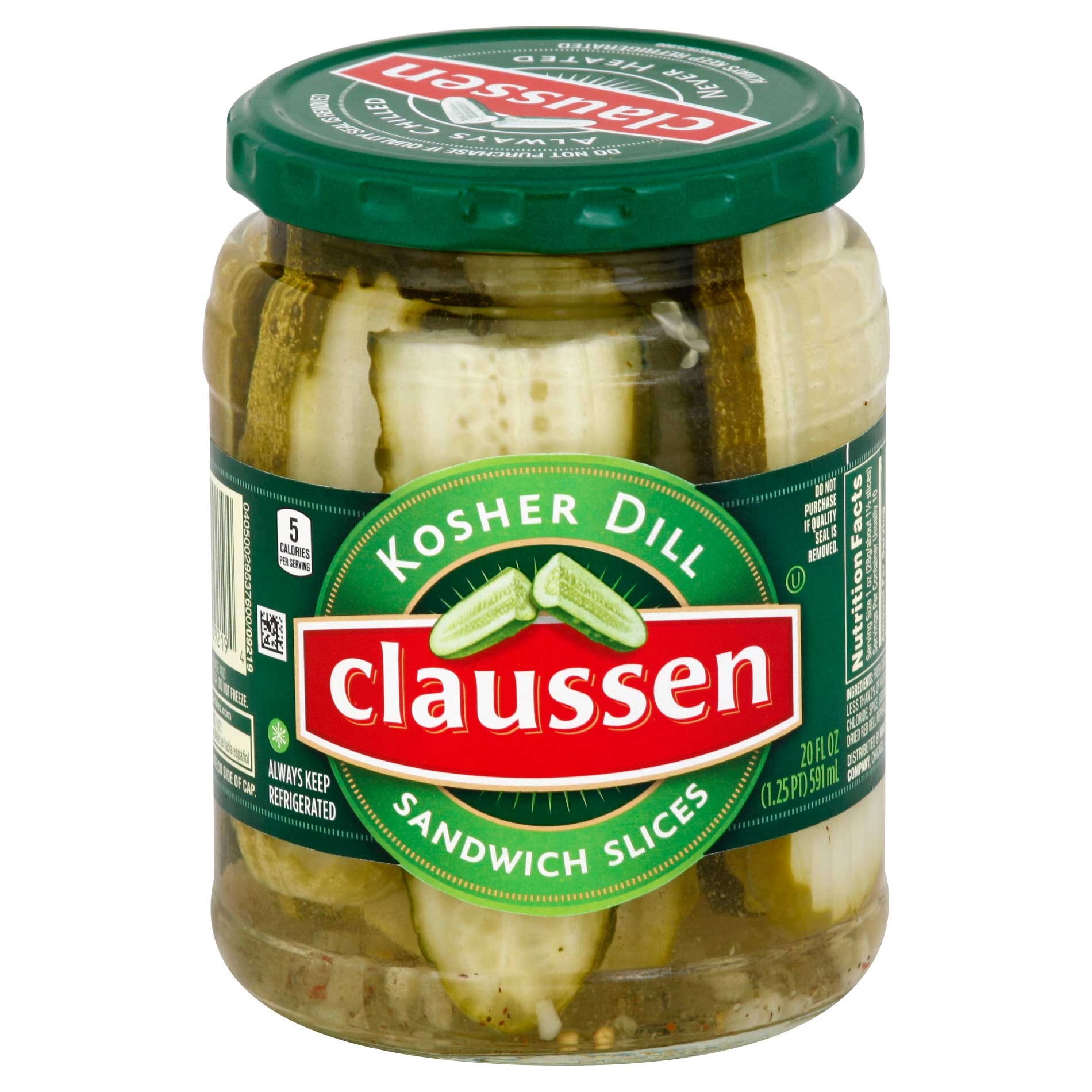 Kraft Claussen Dill Sandwich Sliced Pickle, 20 Ounce -- 12 per case.