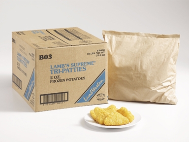 Lamb Weston Supreme Hash Browns and Formed Potato Tri Patty, 2 Ounce -- 6 per case.