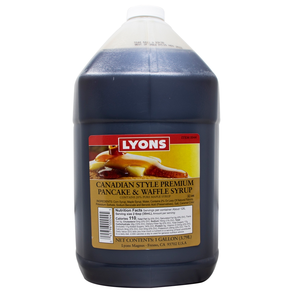 Lyons Canadian Style Premium Pancake and Waffle Syrup, 1 Gallon -- 4 per case