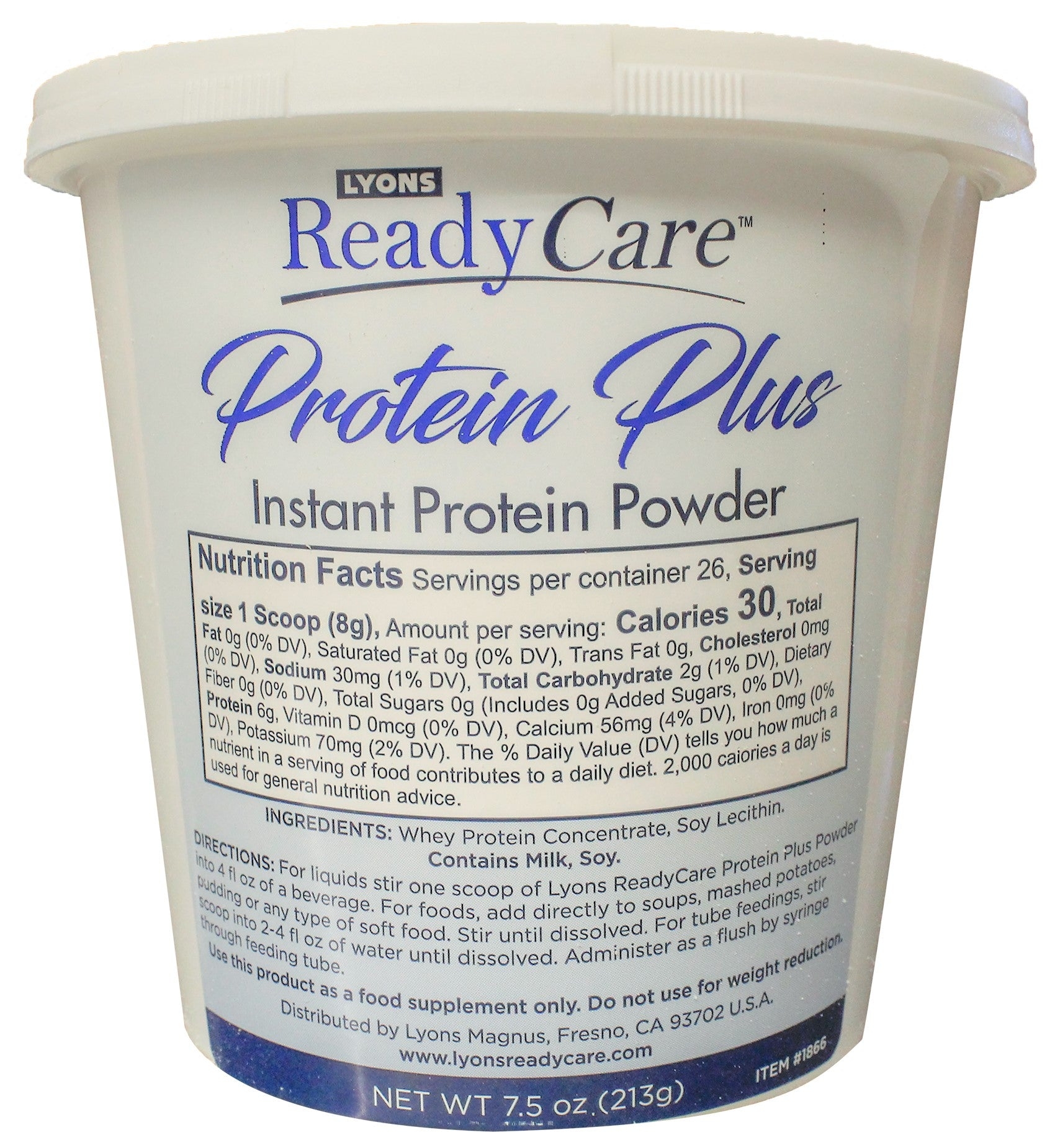 Lyons ReadyCare Protein Plus Instant Protein Powder, 7.5 Ounce Tub -- 4 per case