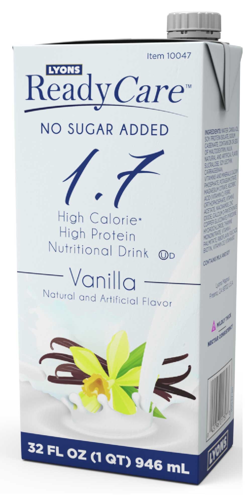 Lyons ReadyCare 1.7 Vanilla No Sugar Added Nutritional Drink, 32 Ounce -- 12 per case
