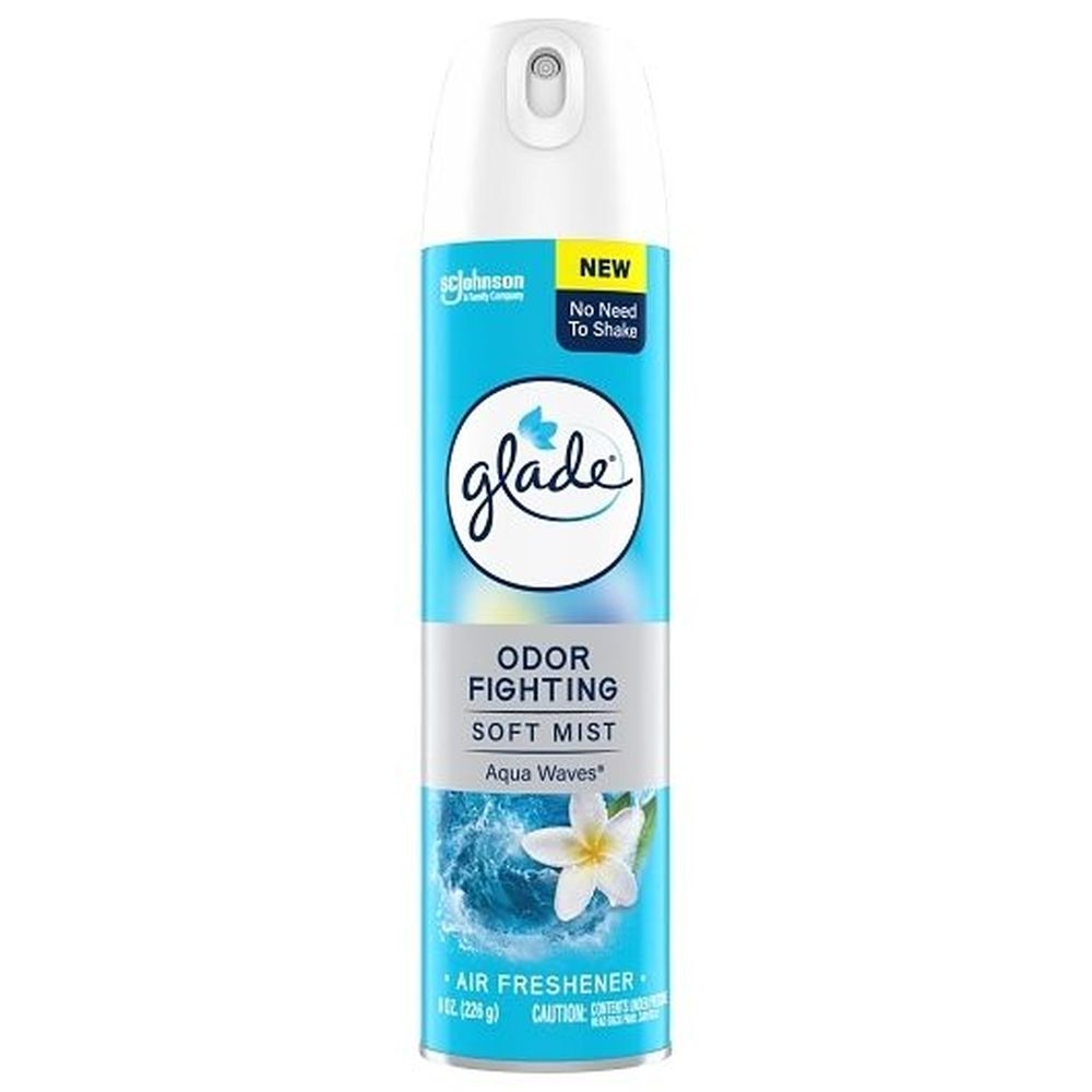 Glade Aqua Waves Soft Mist Air Freshener, 8 Ounce Aerosol Spray - 6 per case