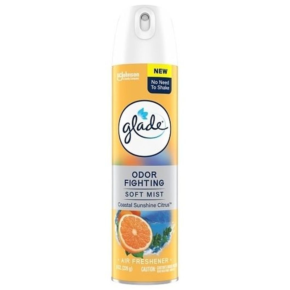 Glade Coastal Sunshine Citrus Soft Mist Air Freshener, 8 Ounce Aerosol Spray - 6 per case