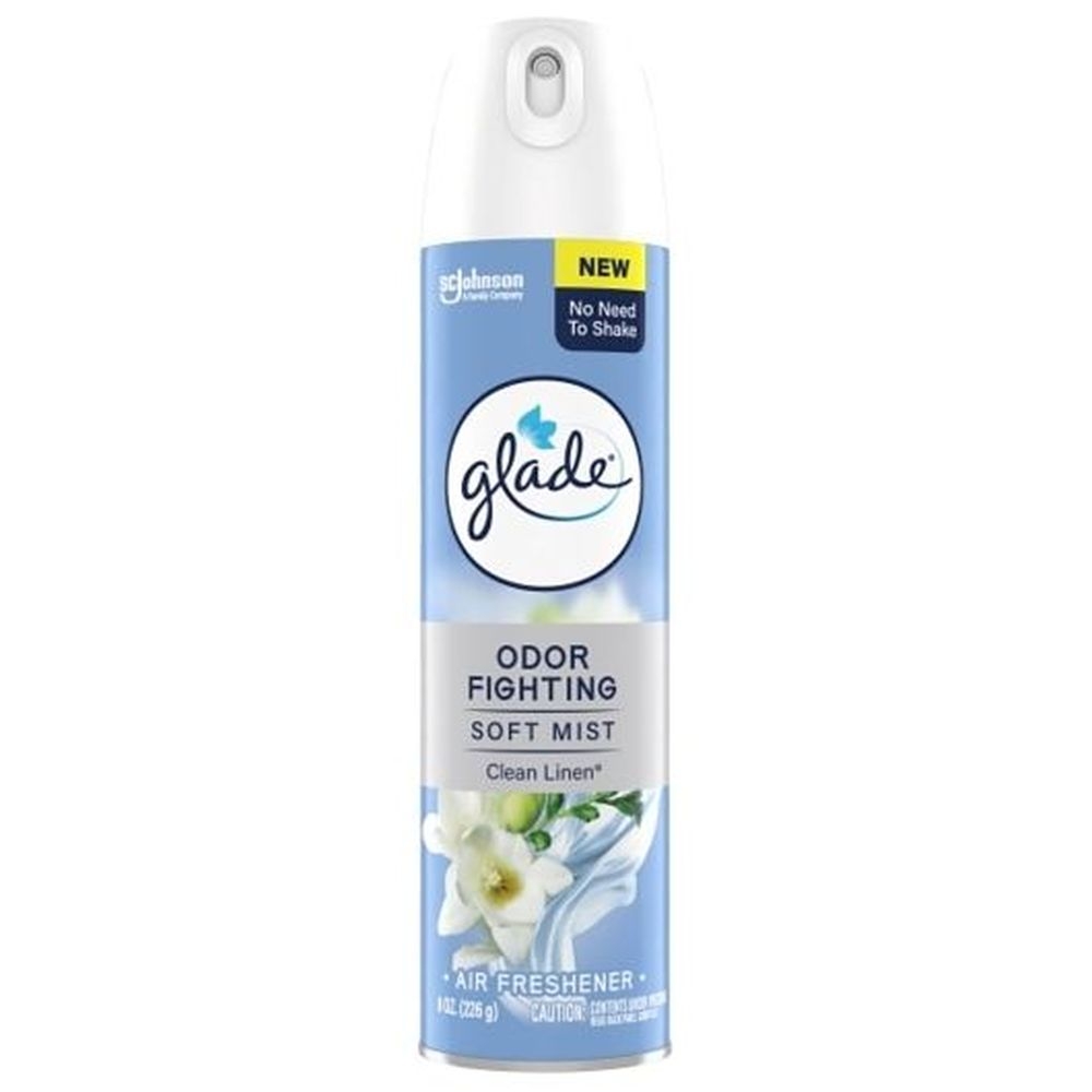Glade Clean Linen Soft Mist Air Freshener, 8 Ounce Aerosol Spray - 6 per case
