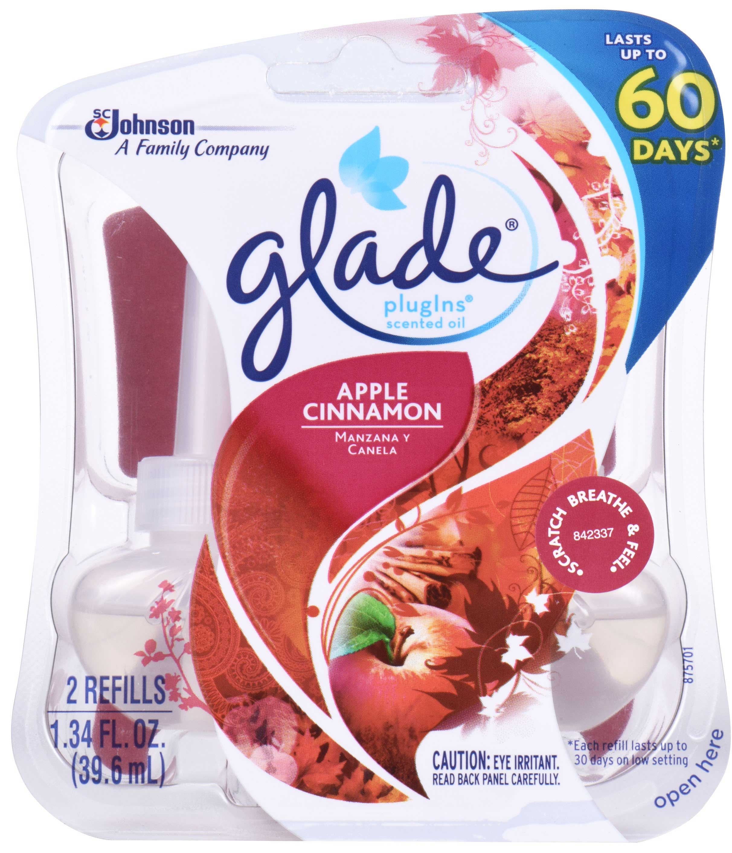 Glade Apple Cinnamon Plug In Scented Oil Refill, 1.34 Fluid Ounce -- 6 per case.