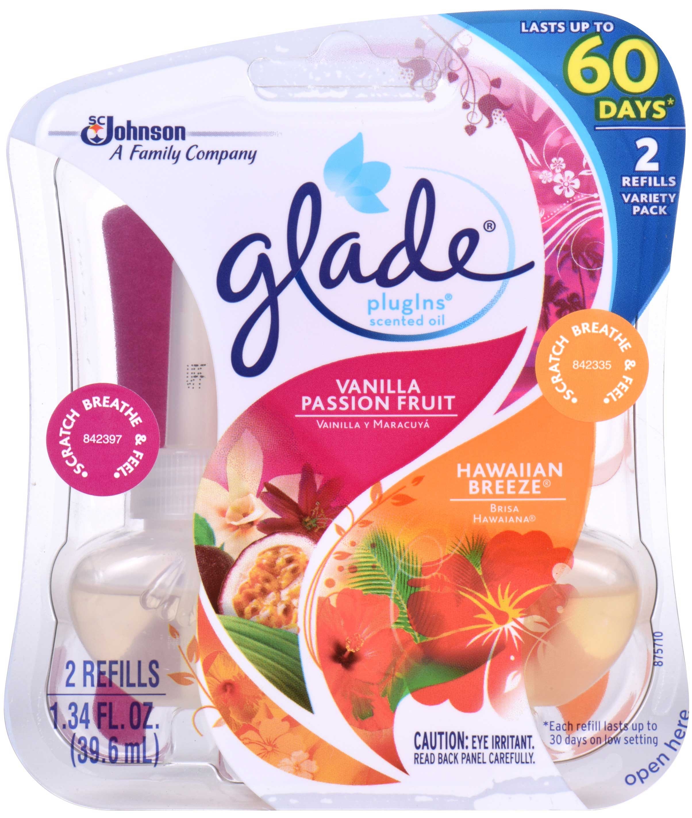 Glade Hawaiian Breeze and Vanilla Passion Fruit Plug In Scented Oil Refill, 1.34 Fluid Ounce -- 6 per case.