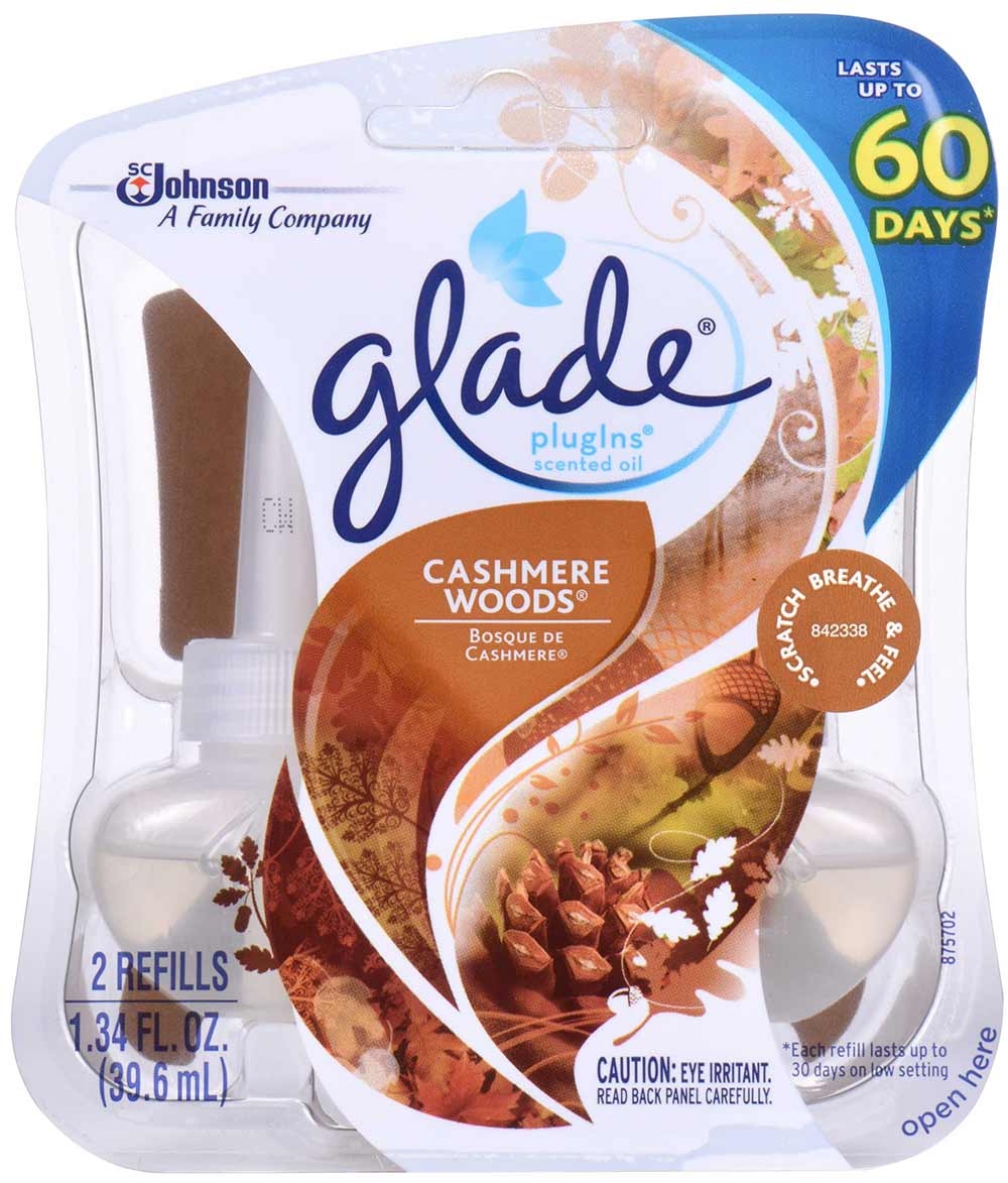 Glade Cashmere Woods Plug In Scented Oil Refill, 2 count per pack -- 6 per case.