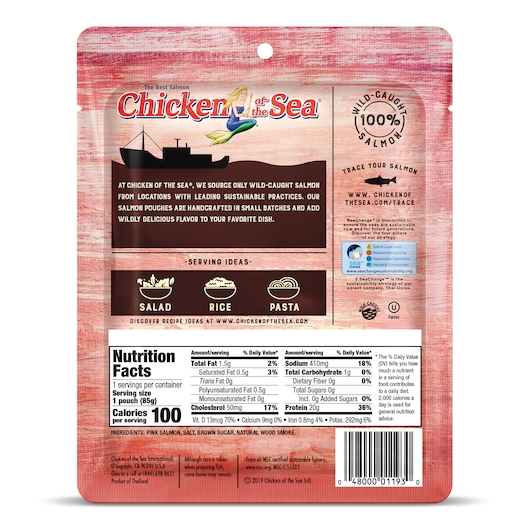 Chicken Of The Sea Smoked Pacific Pink Salmon Fillet Pouch, 3 Ounce -- 12 per case.