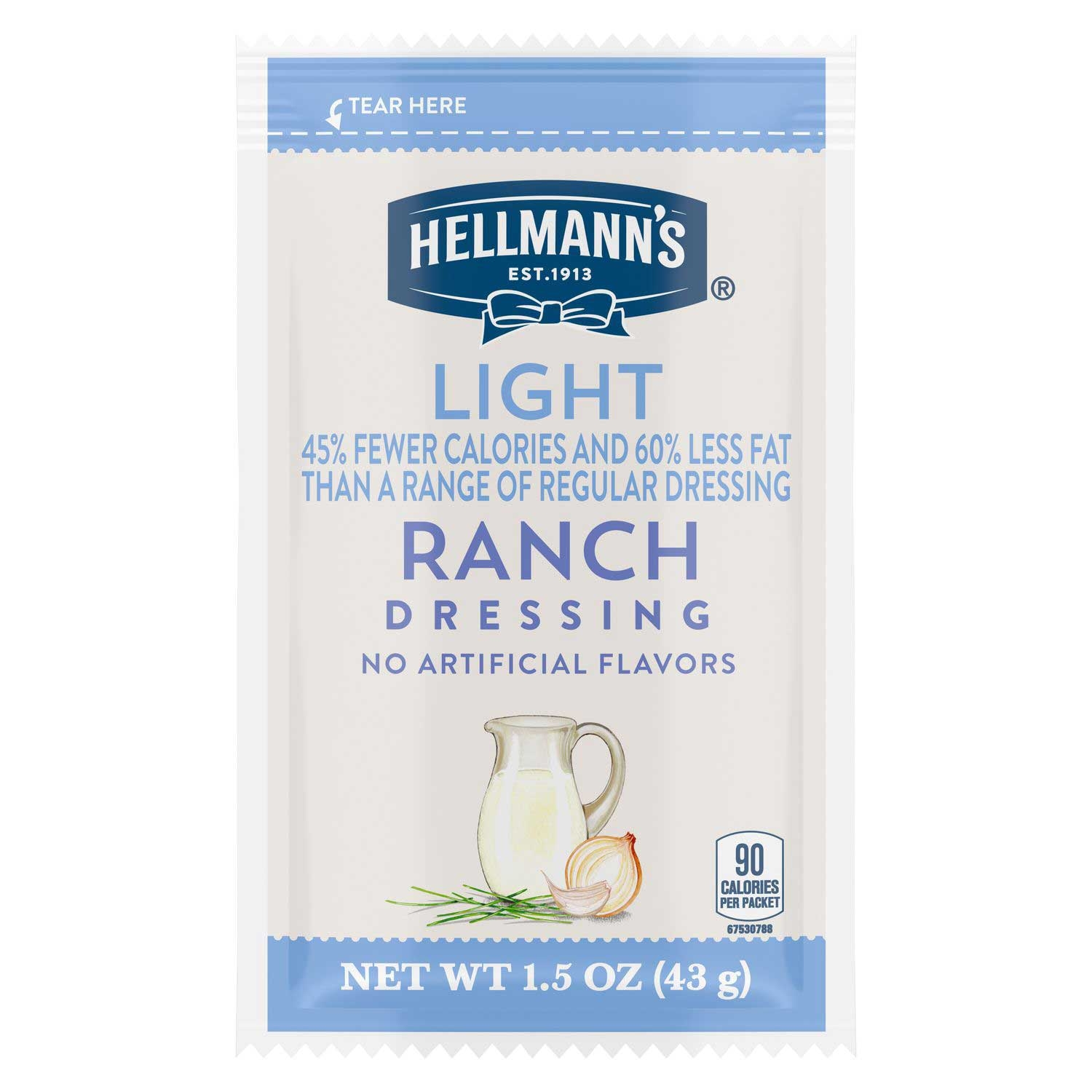 Hellmann's Light Ranch Salad Dressing Portion Control Pack, 1.5 Fluid Ounce -- 102 Per Case