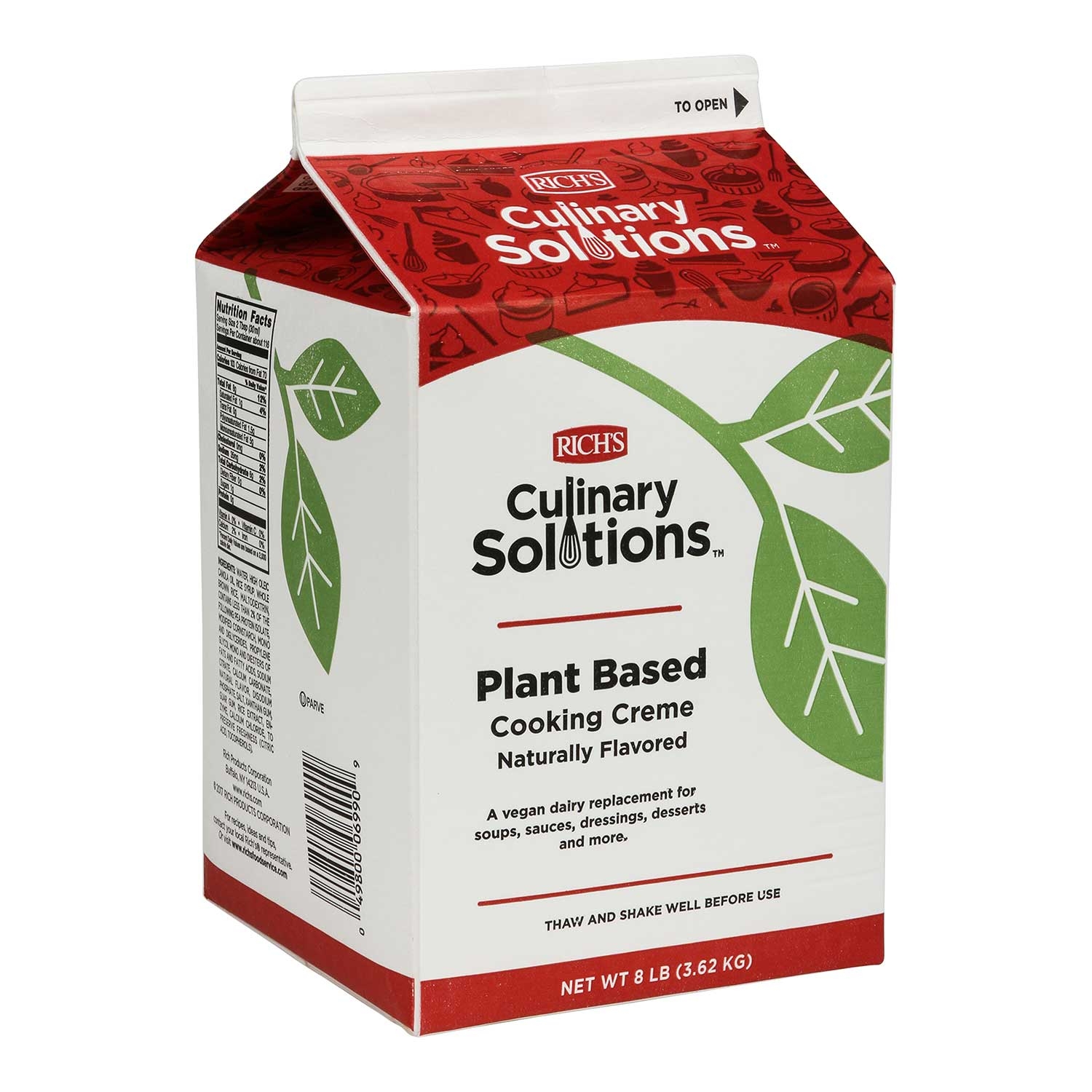 Richs Plant Based Naturally Flavored Cooking Creme, 8 Pound -- 4 per case.