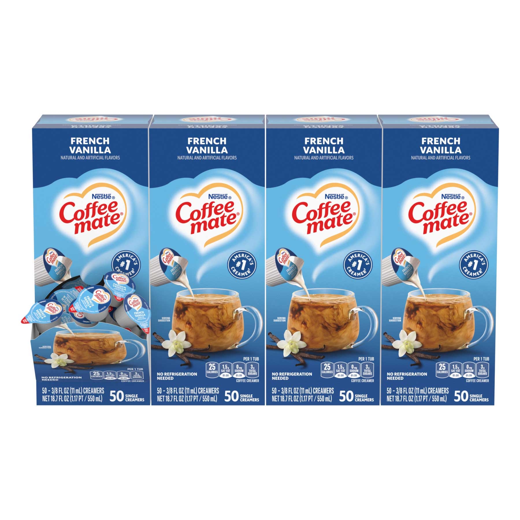 Coffee-Mate French Vanilla Liquid Creamer - 50/0.375 oz. cups per box, 4 boxes per case