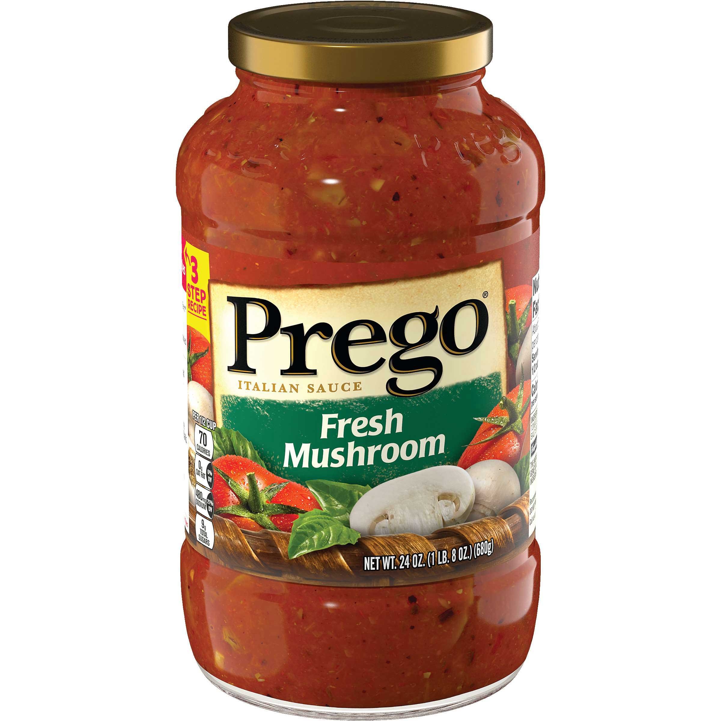 Prego Fresh Mushroom Classic Italian Spaghetti Sauce, 24 Ounce - 3 per pack -- 4 packs per case.