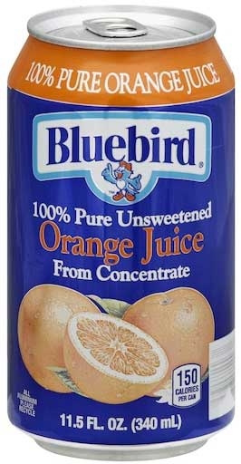 Bluebird 100 Percent Unsweetened Orange Juice , 11.5 Fluid Ounce -- 24 per case