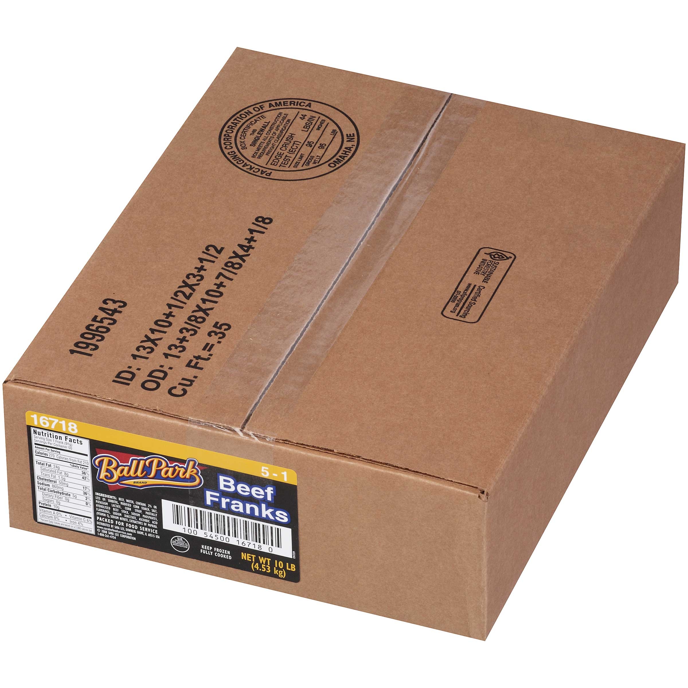 5:1 Ball Park Beef Frank Hot Dog, 5 Pound -- 2 per case.