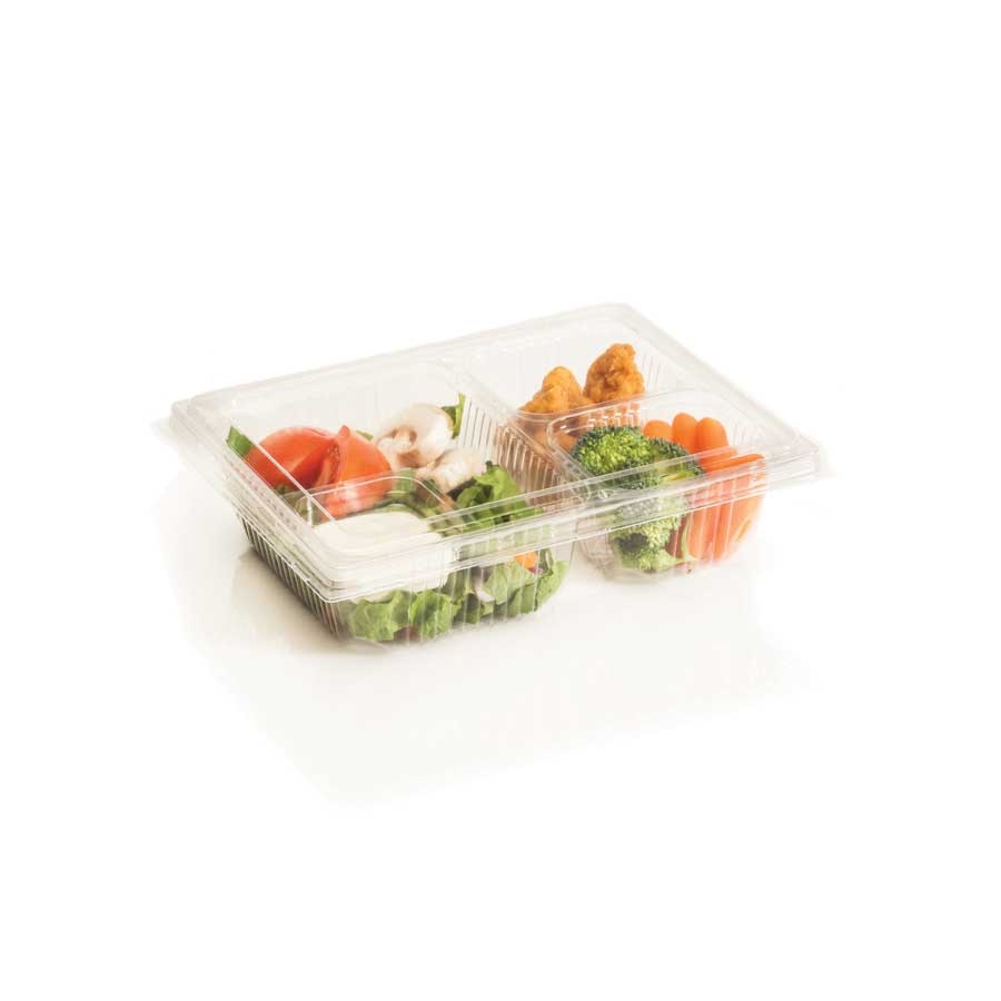 Par Pak Plastic Clear Rectangle 3 Cell Food Tray, 8.45 x 6.43 x 2.1 inch -- 300 per case.