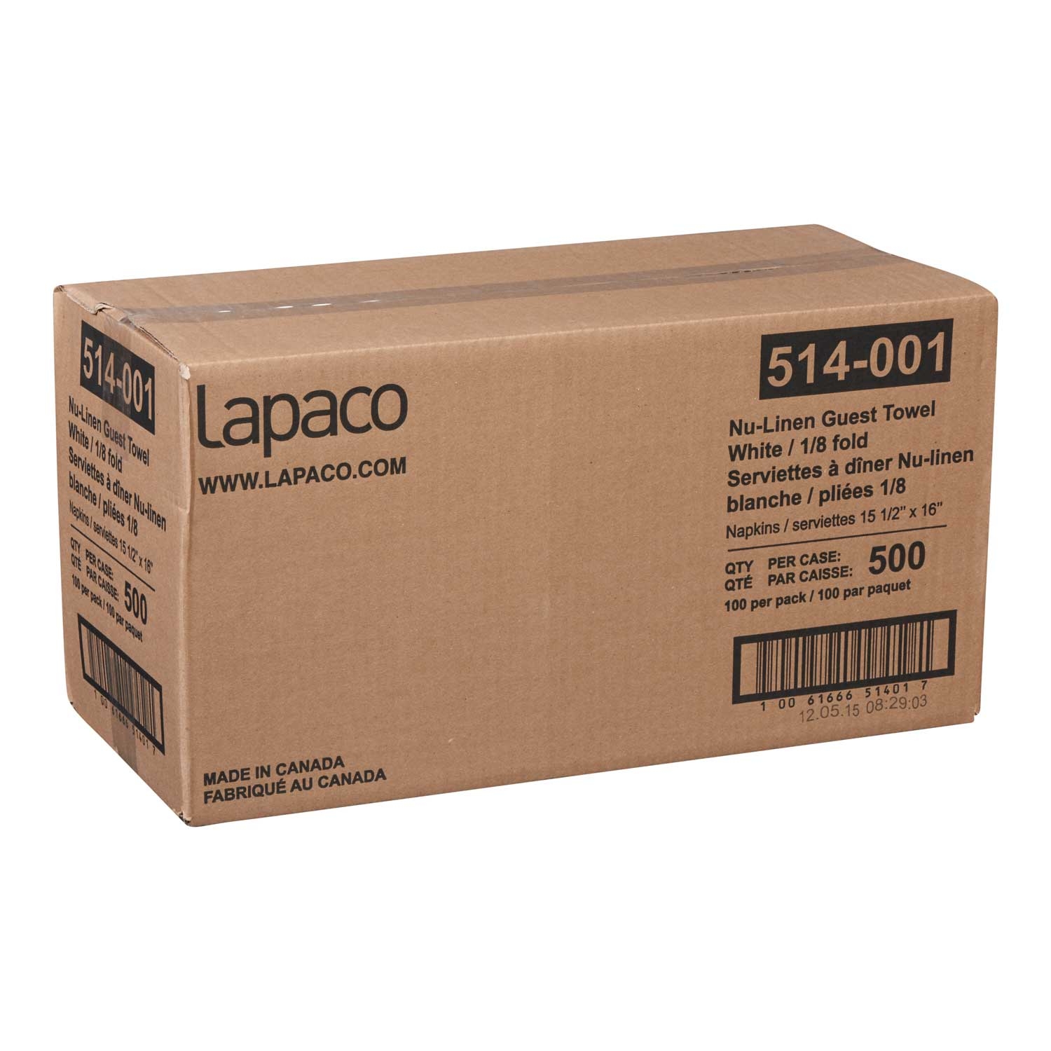 Lapaco Nu Linen Airlaid White Guest Towel Dinner Napkin, 15 1/2 x 16 inch -- 500 per case.